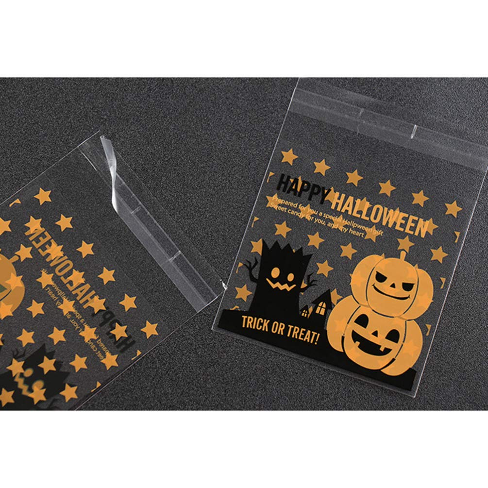 COHEALI 100pcs Clear Halloween Cellophane Treat Bags - Self-Adhesive Plastic Candy Bags for Baking, Party Favors & Gift Wrapping - Food Safe Cookie Bags for Halloween, Christmas & Birthday Celebrations