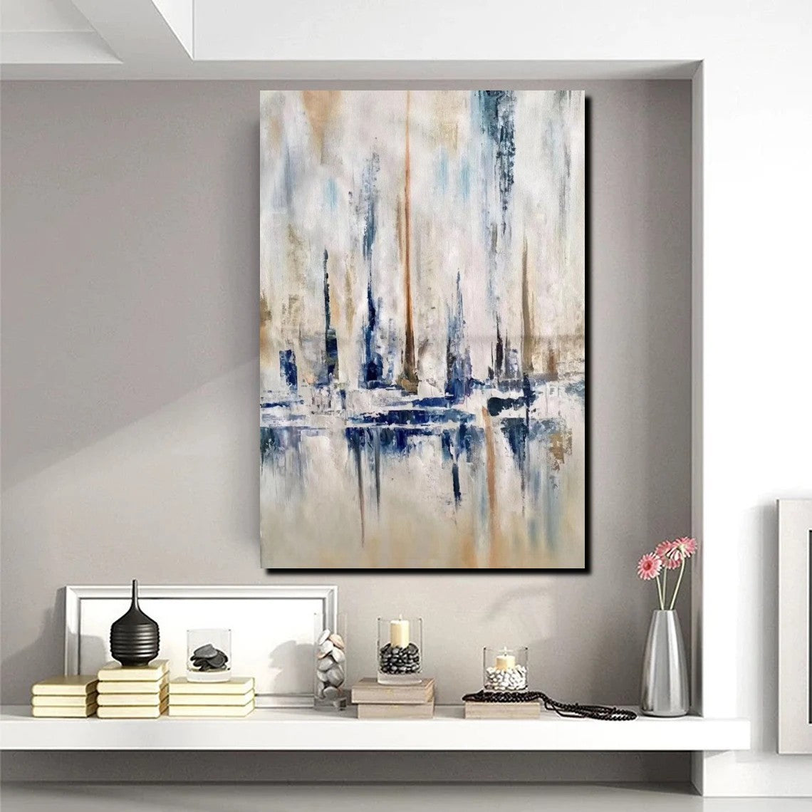 Abstract Sail Boat Painting - Large Modern Acrylic Canvas Wall Art for Living Room, Contemporary Home Decor | Perfect for Coastal, Nautical & Beach House Decor
