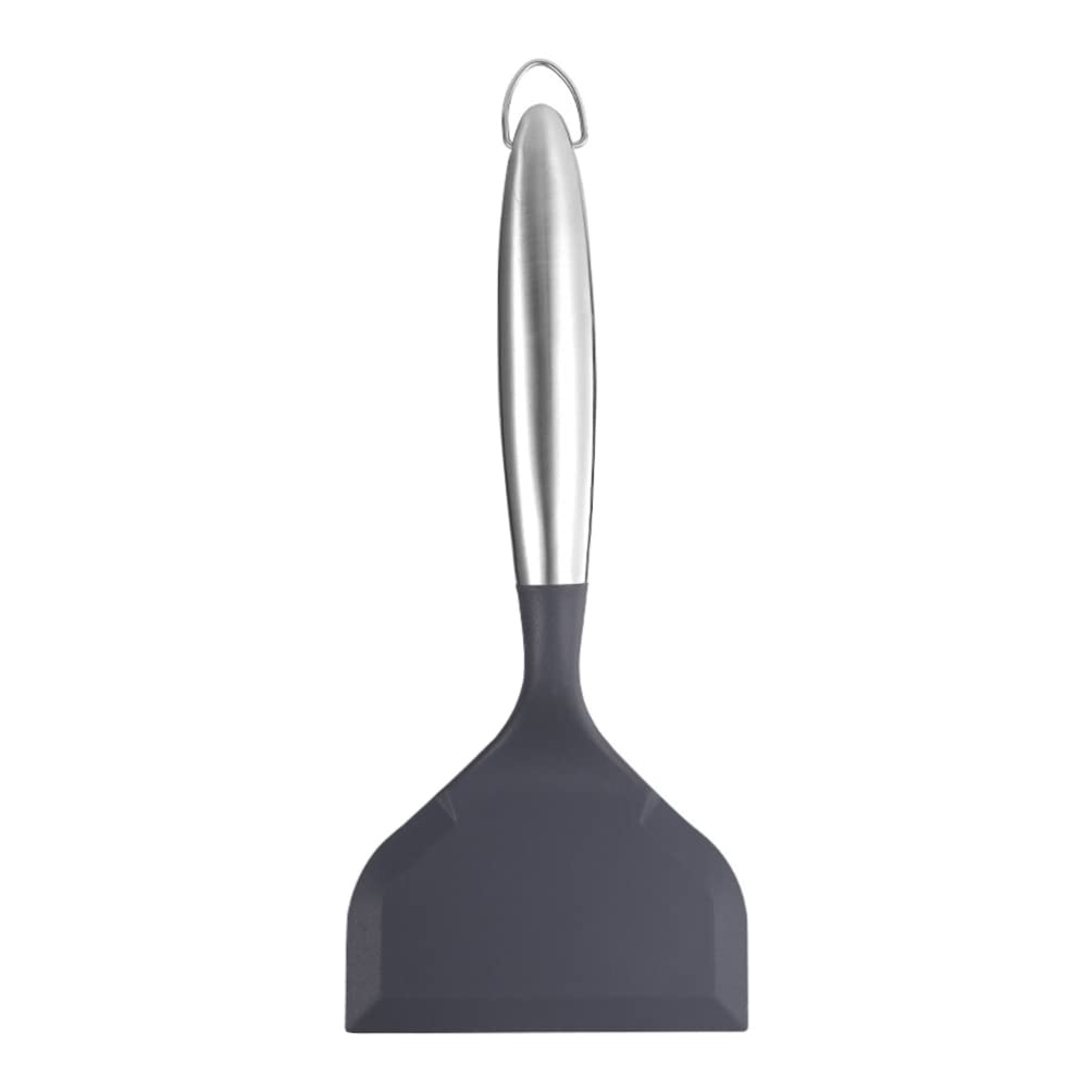 Nonstick Silicone Pancake Spatula Turner - Wide Flexible Fish Slice for Eggs, Cookies, Omelettes & Pizza - Grey Flat Bottom Wok Utensil - Perfect for Flipping, Serving & Cooking in Pans, Skillets & Griddles