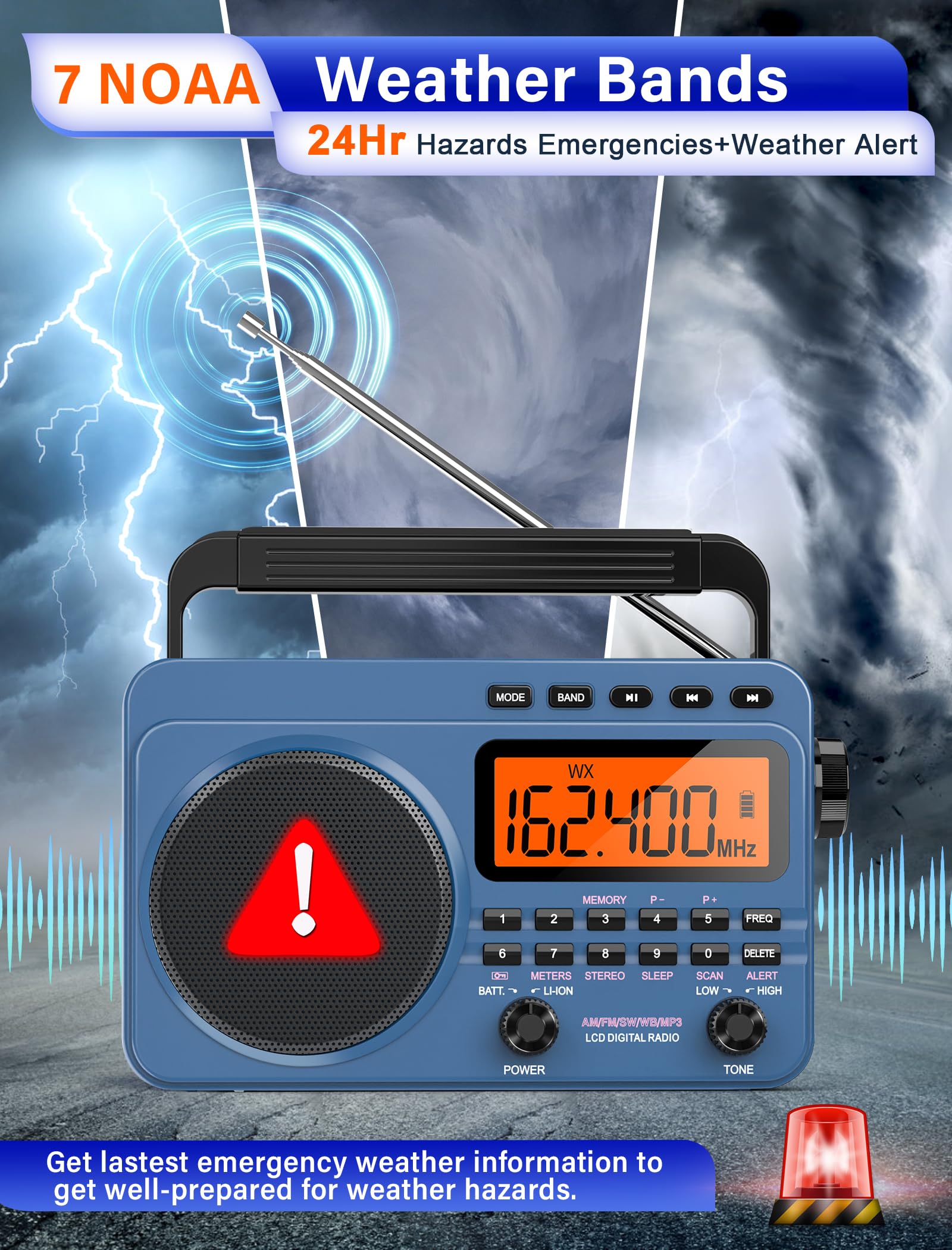 Best Digital AM/FM/Shortwave Radio with NOAA Weather Alert - 4000mAh Rechargeable Portable Radio with Superior Reception, Big Speaker & Digital Tuner - Supports Micro SD/USB MP3 Playback - Perfect for Emergency Preparedness, Outdoor Adventures & Home Use