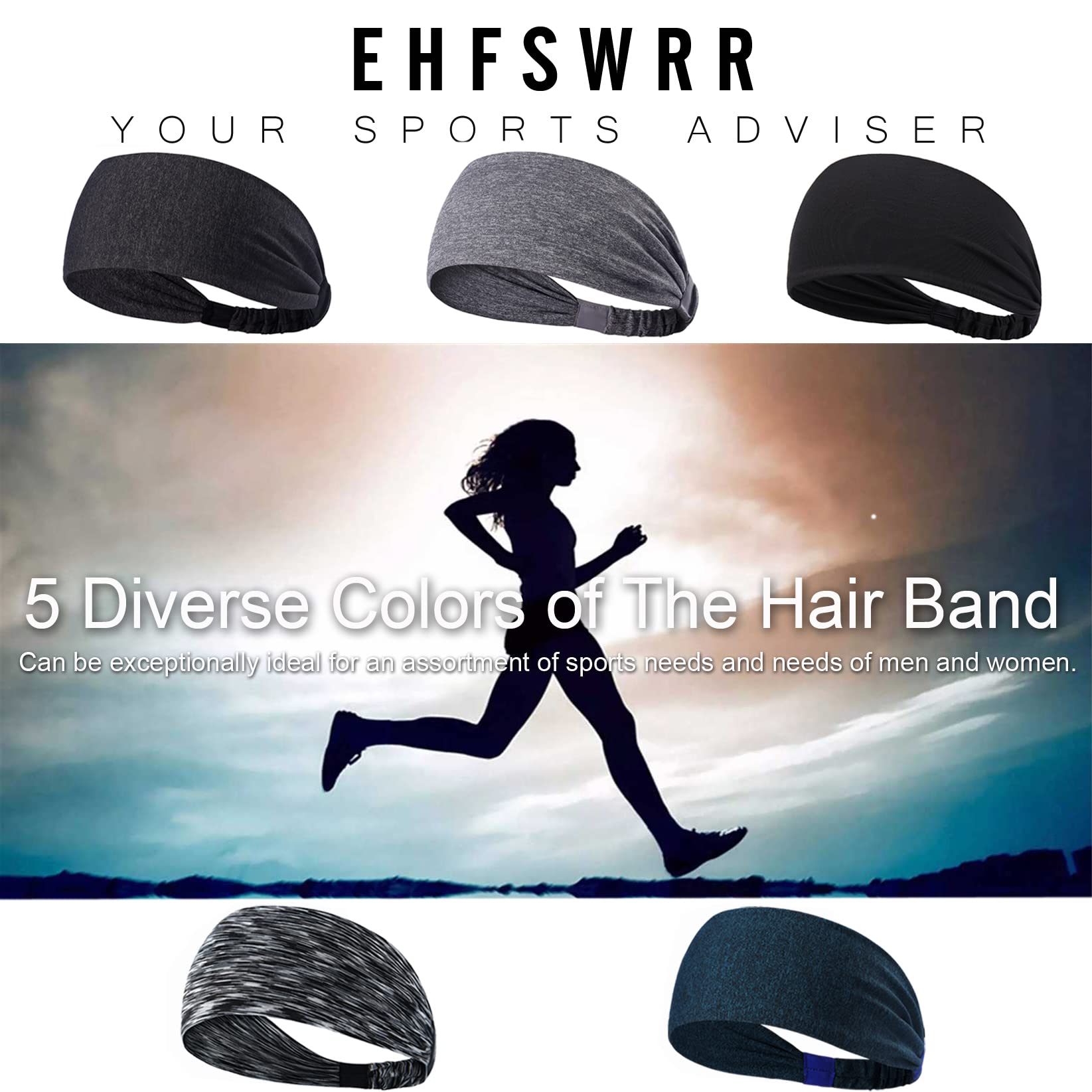 Elastic Workout Headbands for Women & Men - Wide Sweatband for Yoga, Gym, Running, Tennis & Cycling - Moisture Wicking Sports Head Wrap - Perfect for Fitness, Exercise & Travel Activities