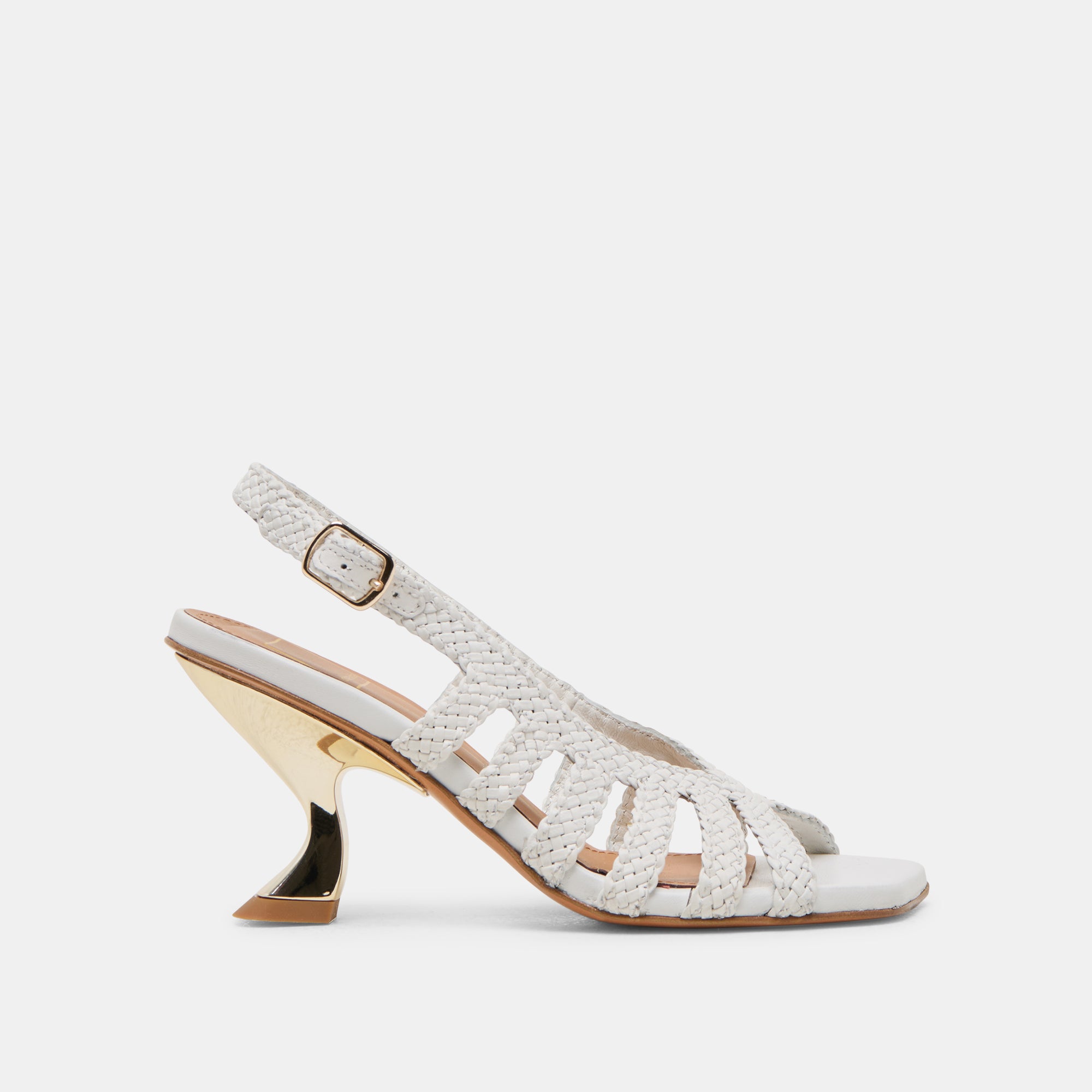 Sicily Women's White Woven Leather Heels - Comfortable High Heel Sandals for Wedding, Party & Evening Wear