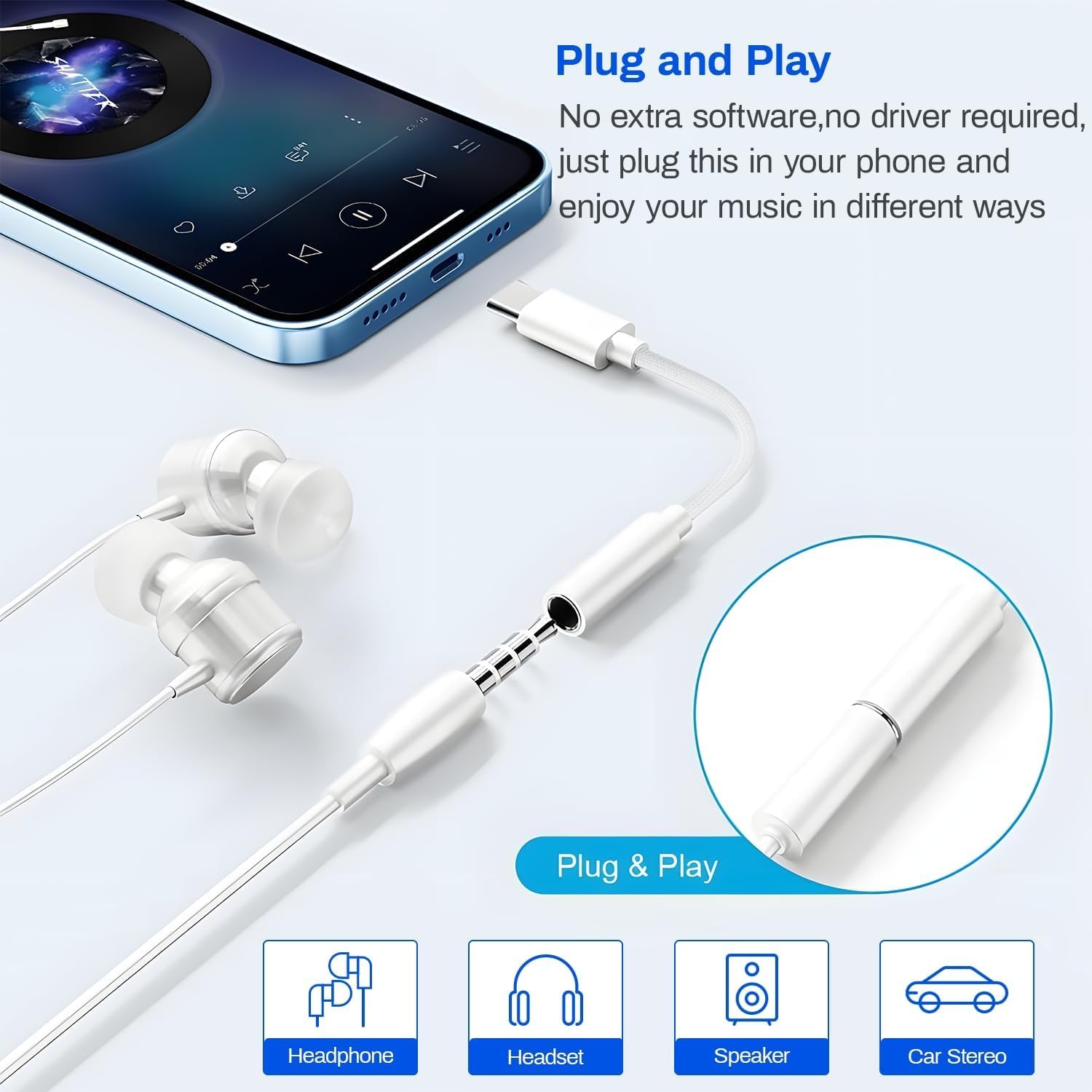 MFi Certified USB C to 3.5mm Adapter 2 Pack - for iPhone 15/Samsung, Perfect for Music & Calls