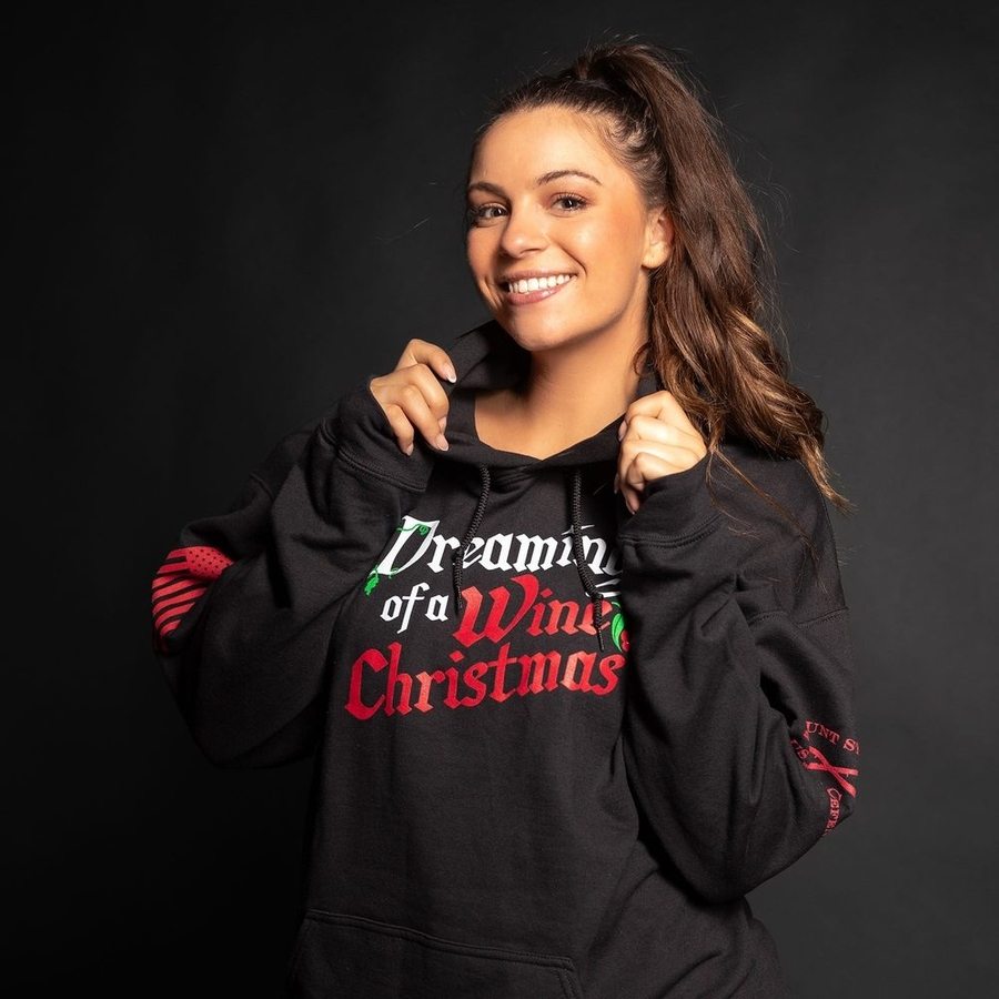 Women's Christmas Wine Hoodie - Cozy Black Pullover for Holiday Parties & Festive Gatherings