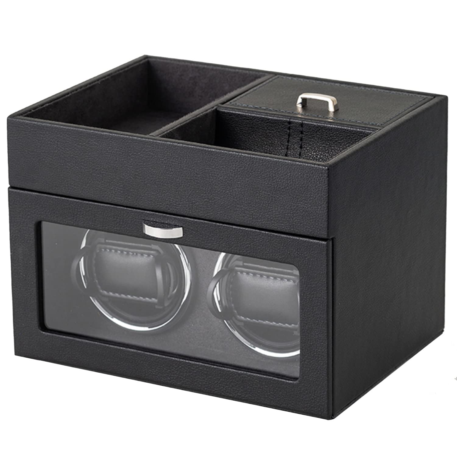 Silent Watch Winder for Automatic Watches - Leather Case with LED Light | Perfect for Jewelry Storage & Display