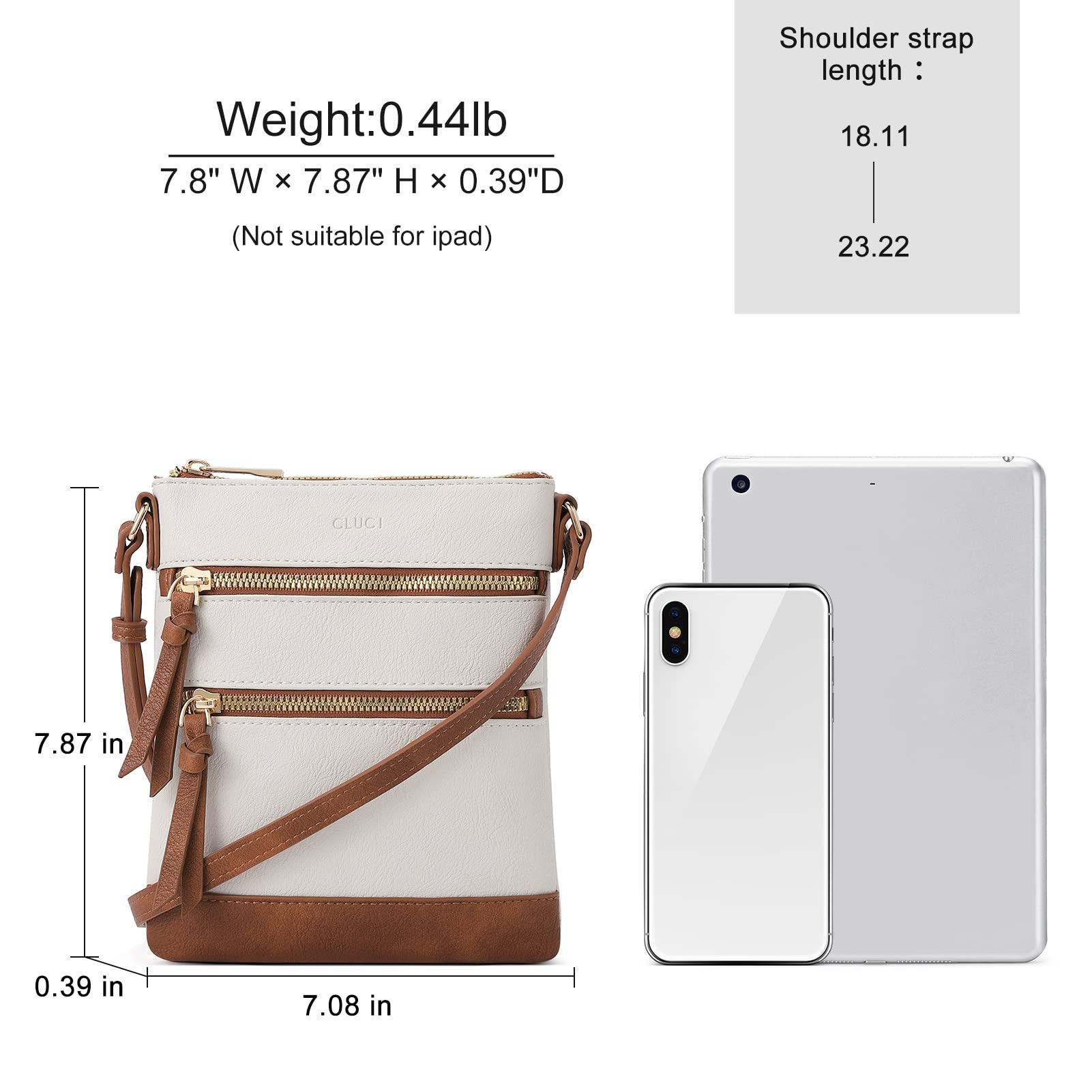 CLUCI Women's Leather Crossbody Bag with Adjustable Strap & Zipper Pocket - Medium Size Soft Shoulder Purse for Everyday Use, Travel & Shopping