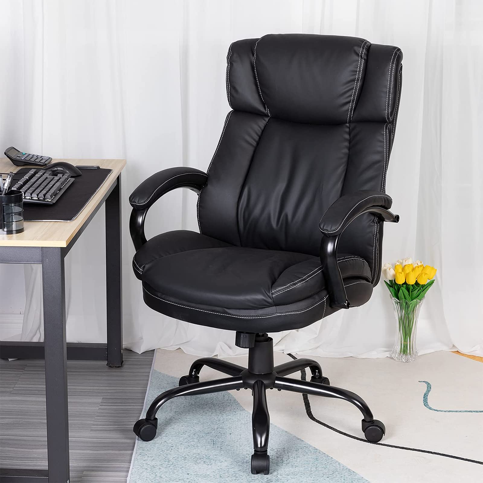 Premium Ergonomic Office Chair - High Back PU Leather Executive Chair with Lumbar Support, Adjustable Height & Swivel Rolling for Big & Tall Users - Perfect for Home Office, Gaming & Workspaces