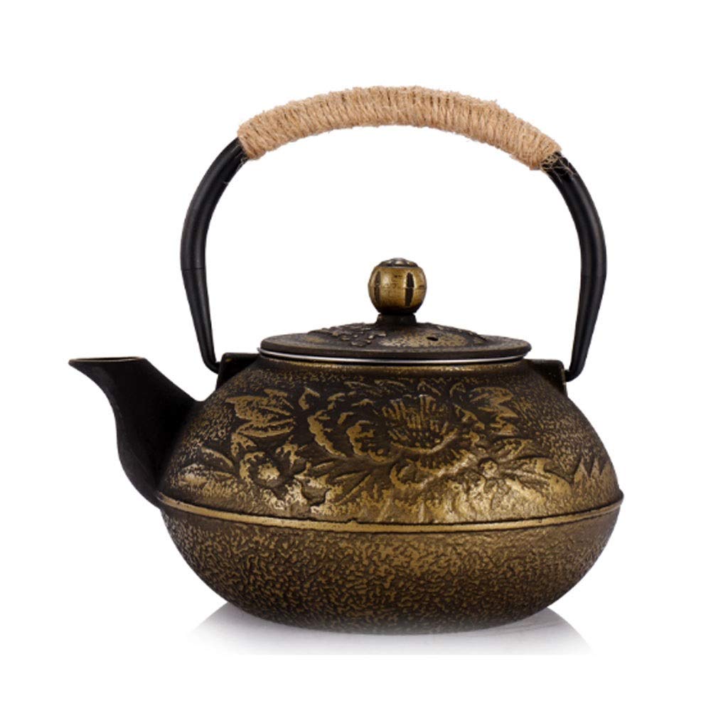 Vintage Cast Iron Tea Strainer with Handle - Heat Resistant Tea Infuser for Loose Leaf Tea - 0.9L Gold Tea Maker for Home, Office, Tea House & Gifts - Perfect for Afternoon Tea, English Breakfast & Herbal Tea Brewing