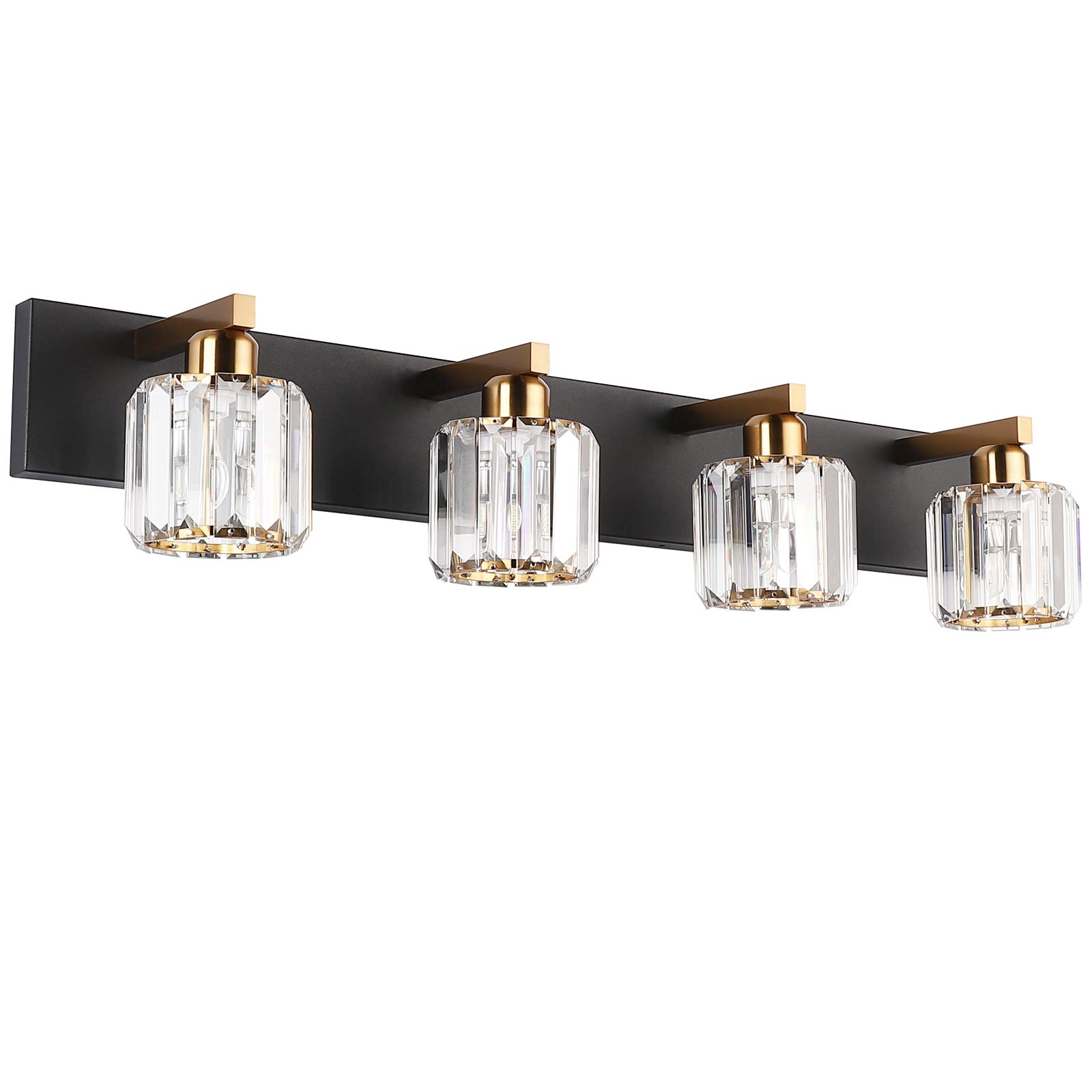 **Aipsun Crystal Modern Bathroom Vanity Lighting - 4-Light Black Vanity Light Fixture with Clear Glass Shades (Bulbs Not Included) - Perfect for Bathroom, Powder Room, and Dressing Area**