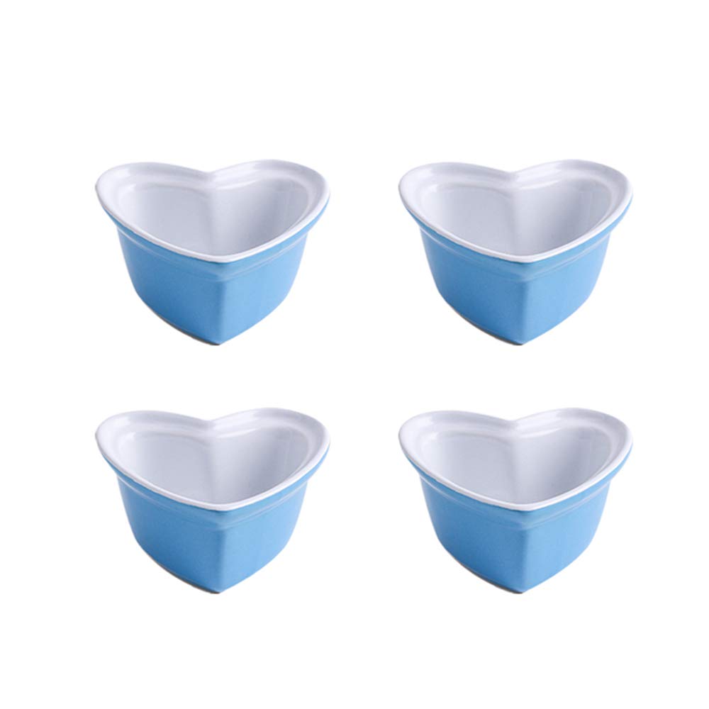 Heart-Shaped Porcelain Ramekin Bowls Set of 4 - Souffle, Creme Brulee & Baking Dishes in Red, Green, Blue, Pink & Yellow | Perfect for Desserts, Party Serving & Romantic Dinners