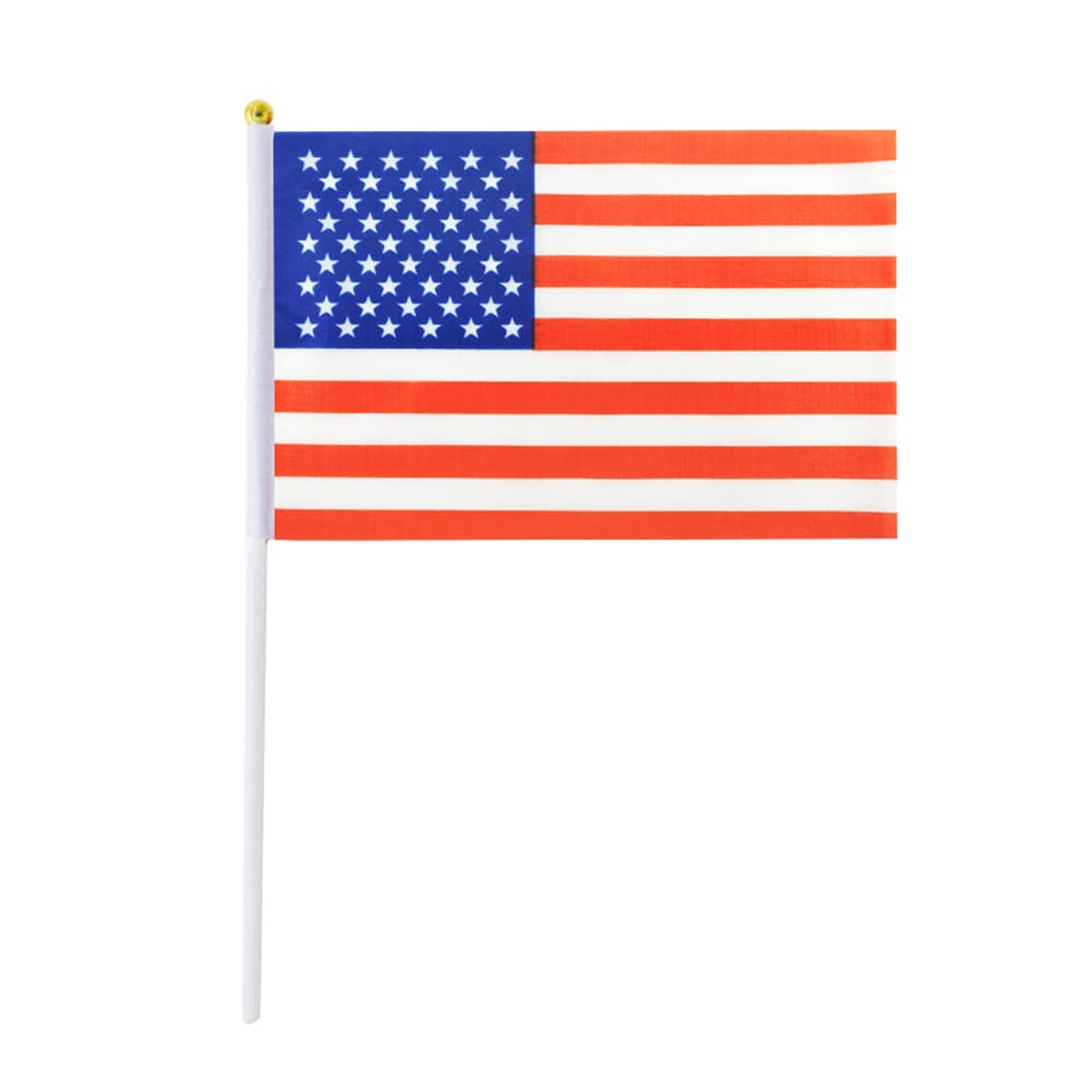 USA Flag Small Stick Mini Hand Held American Flags - 12 Pack (1 Dozen) for Patriotic Decorations, Parades, Parties & Sporting Events