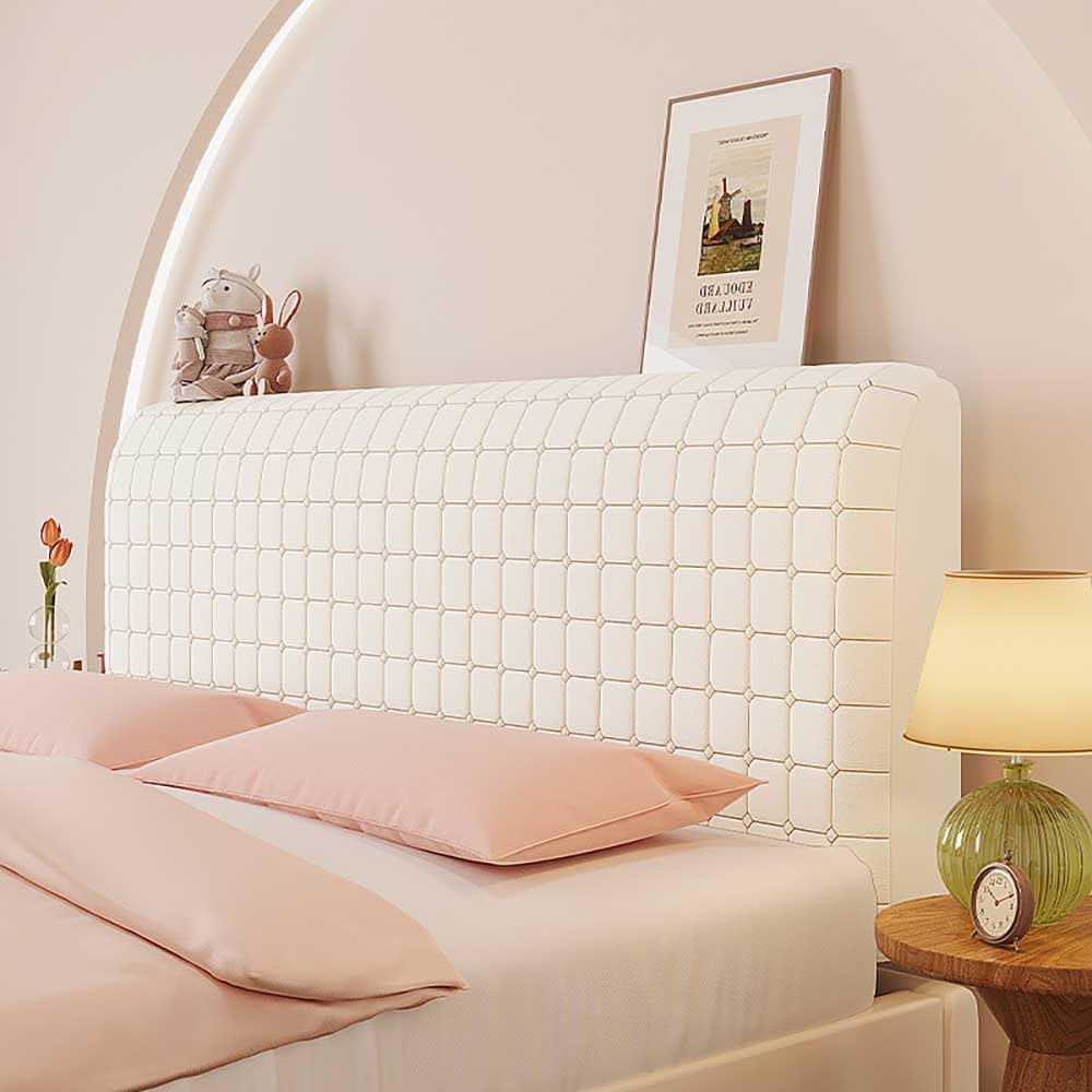 Velvet Fabric Headboard Cover - Queen, King, Twin Size Slipcover with Quilted Cushion | Thick Padded Protector for Double, Full & Super Single Beds | Elegant Beige Color | Perfect for Bedroom Makeover & Home Decor