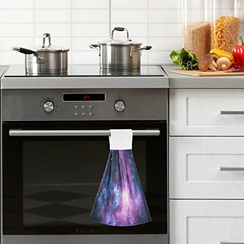 Purple Galaxy Space Kitchen Oven Towels - 2 Pack Super Absorbent Hanging Hand Towels with Loops | Dishcloth & Tea Towel for Cooking, Baking, Bar & Bathroom Use
