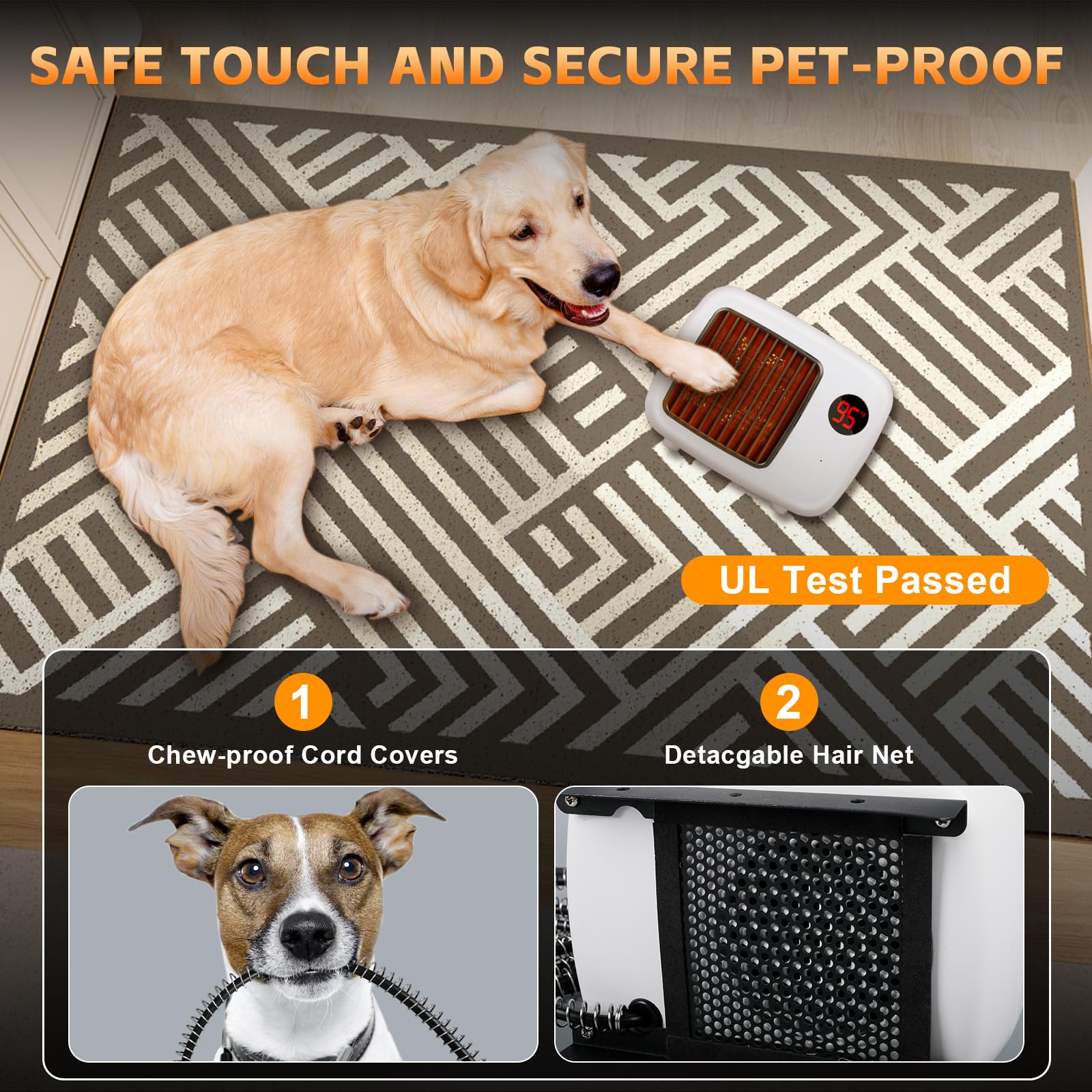 Dog House Heater with Thermostat - 300W/600W Wall-Mounted Pet Heater with Anti-Chew Cord & Overheat Protection - Ideal for Dog Kennels, Cat Cages, Chicken Coops & Outdoor Pet Houses - Keep Your Pets Warm in Winter