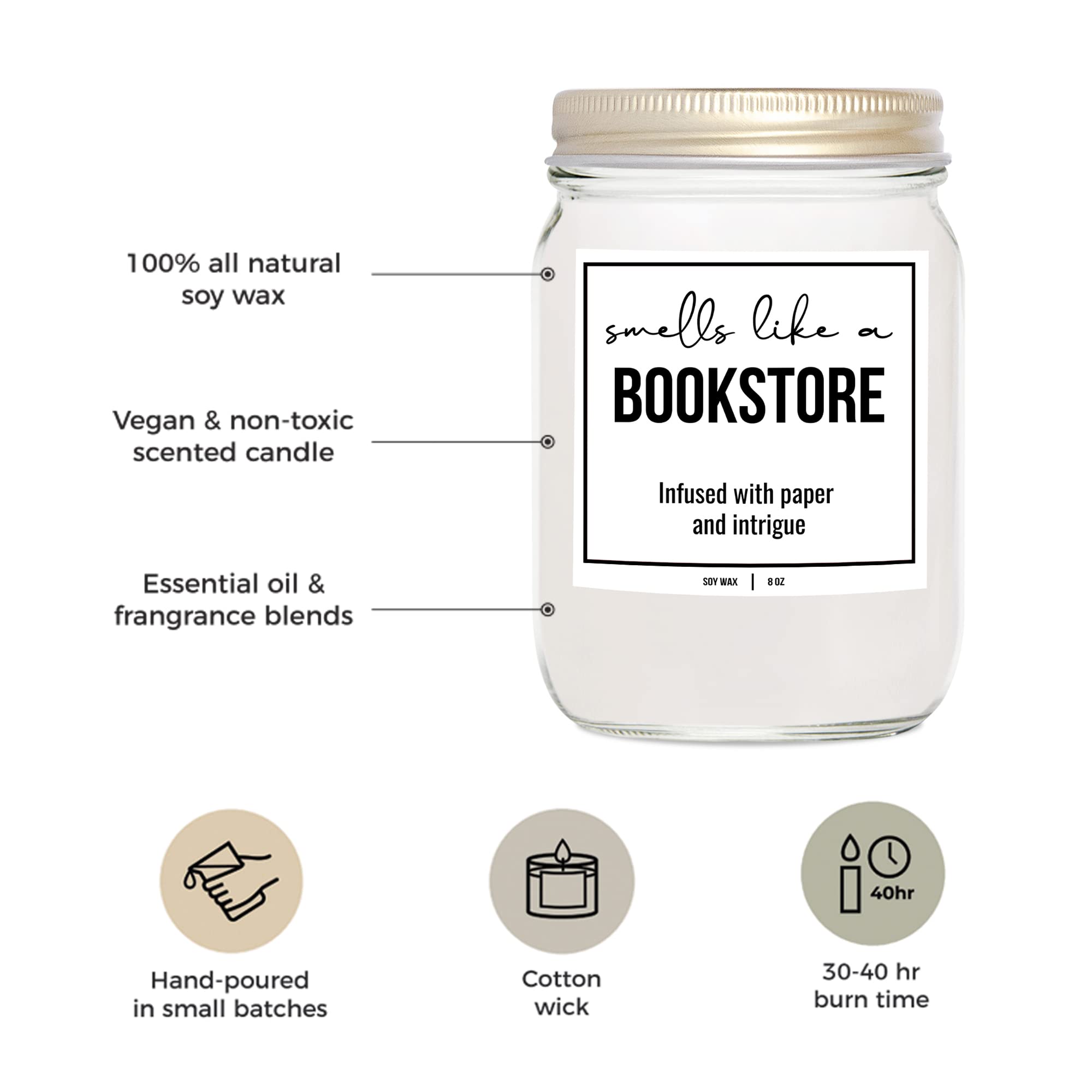 Bookstore Scented Soy Candle - 9oz Gift for Book Lovers & Home Decor