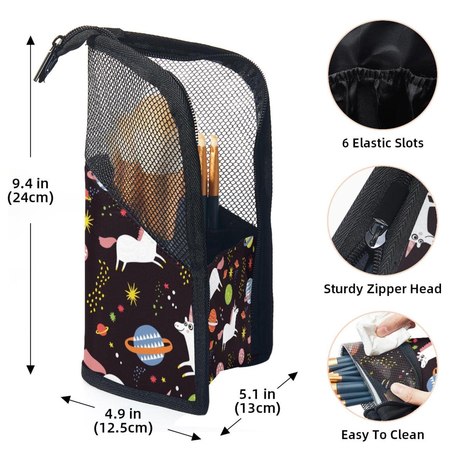 12-Piece Makeup Brush Organizer Bag with Space Planet & Unicorn Design - Portable Cosmetic Brush Holder Case for Travel, Home Vanity & Professional Makeup Artists