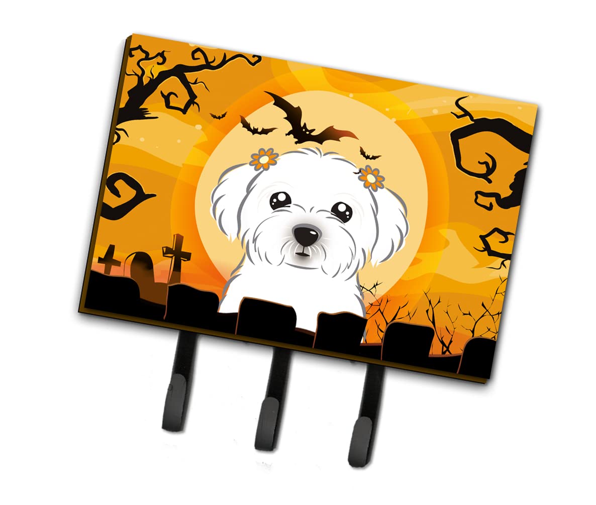 Caroline's Treasures BB1766TH68 Halloween Maltese Wall Hook Set - Key Holder, Coat Rack, Leash Hanger for Keys, Towels, Aprons & Pet Accessories - Perfect for Entryway, Kitchen & Halloween Decor