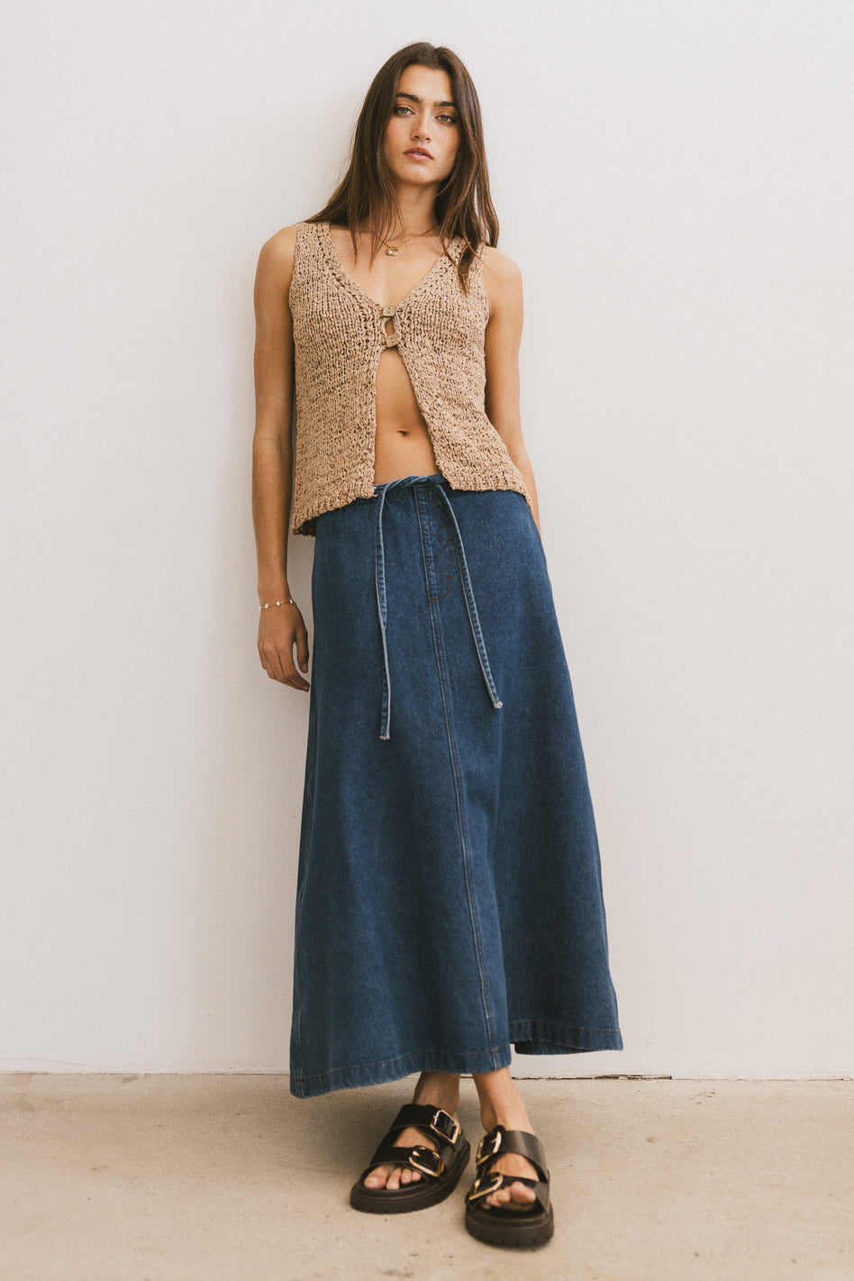 Arlo Denim Maxi Skirt for Women - High Waisted Long Denim Skirt with Side Slits | Perfect for Casual Outings, Beach Wear & Boho Fashion