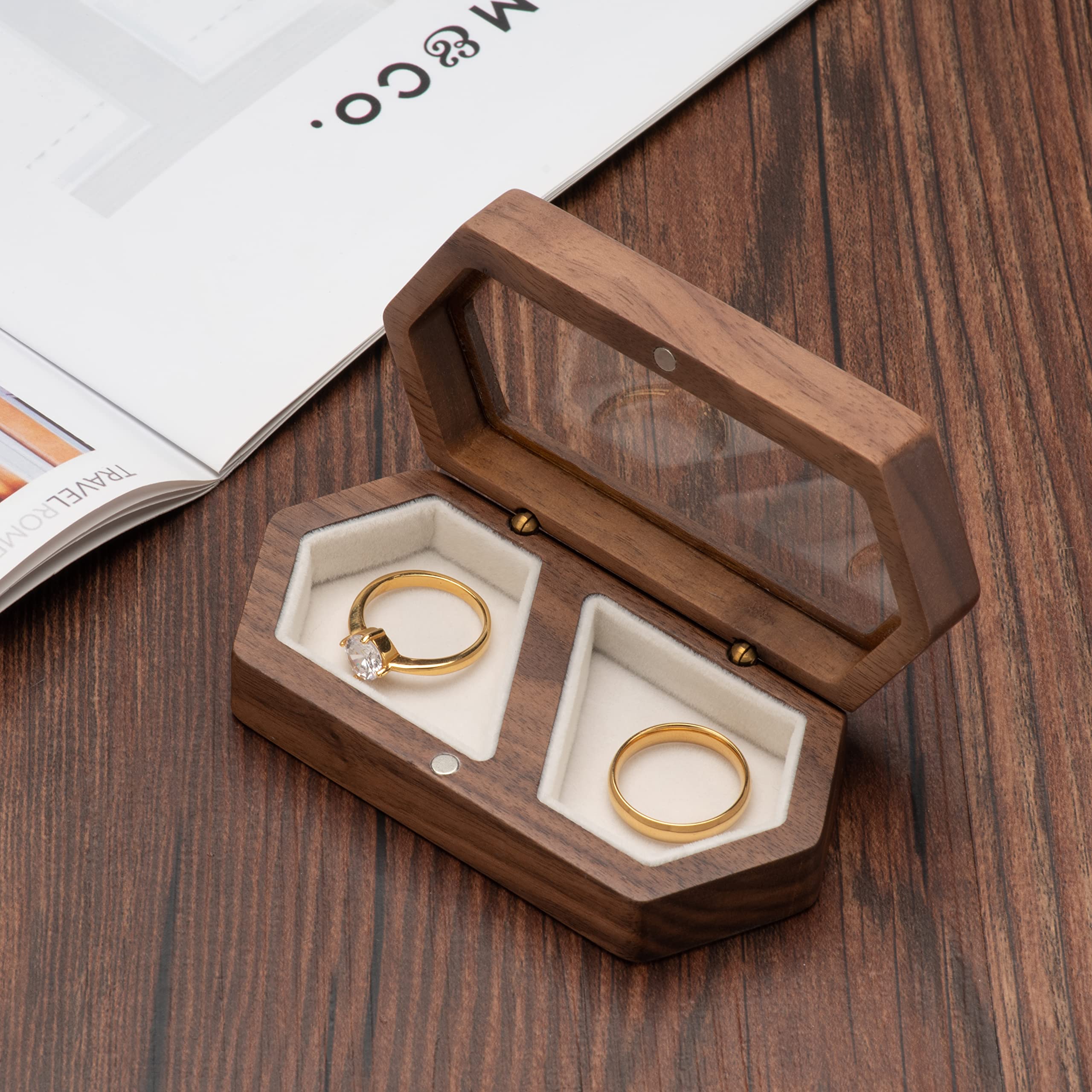 Engagement Wooden Ring Box for 2 Rings - Portable Wedding Ring Holder for Proposal & Ceremony - Perfect for Wedding, Vow Renewal & Anniversary Gifts