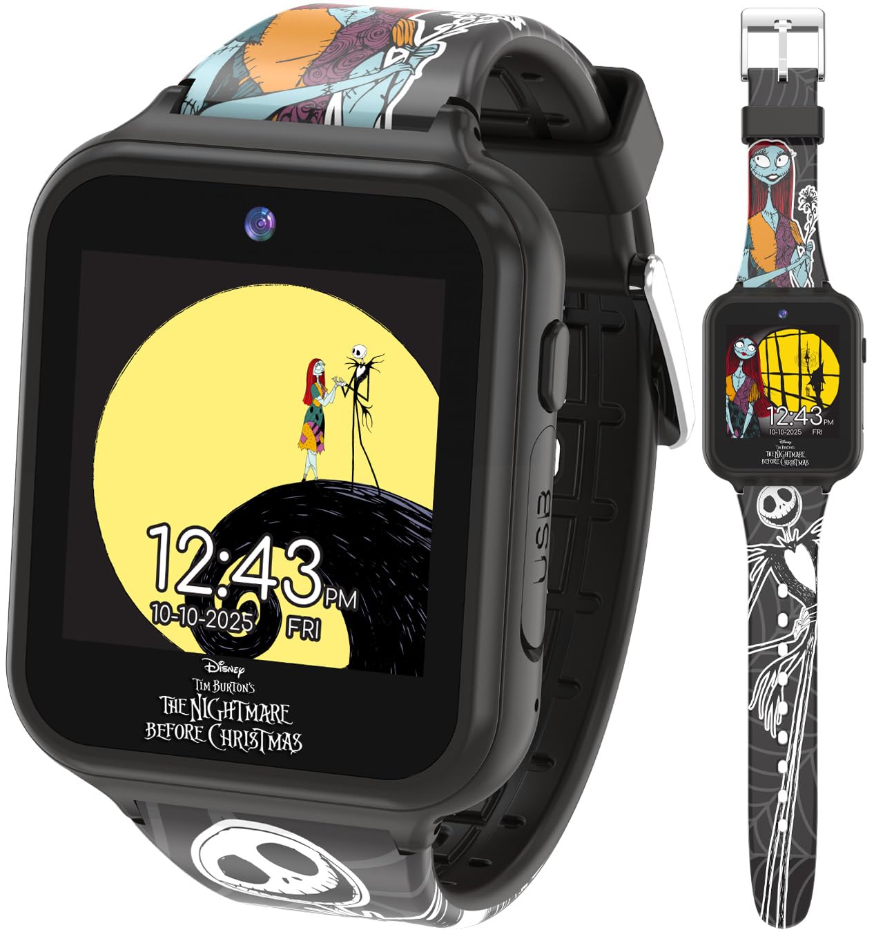 Accutime Nightmare Before Christmas Kids Smartwatch with Camera, Games & Fitness Tracker - Interactive Digital Watch for Boys & Girls - Perfect for Halloween, Christmas Gifts & Daily Activity Tracking
