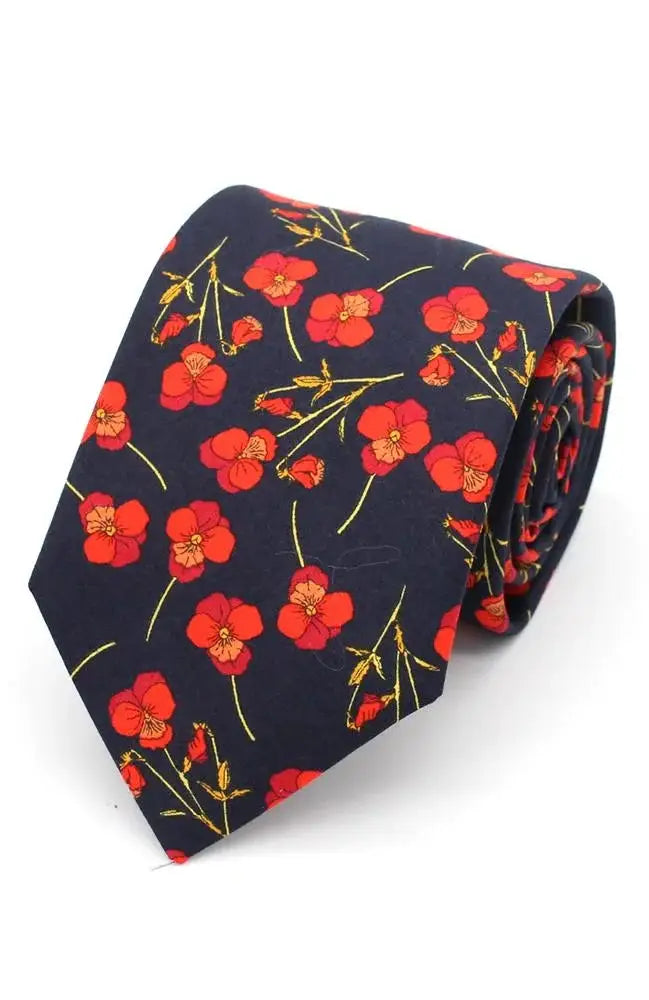LA Smith Red on Navy Men's Silk Tie - Premium Liberty Fabric Necktie for Business, Weddings & Formal Occasions