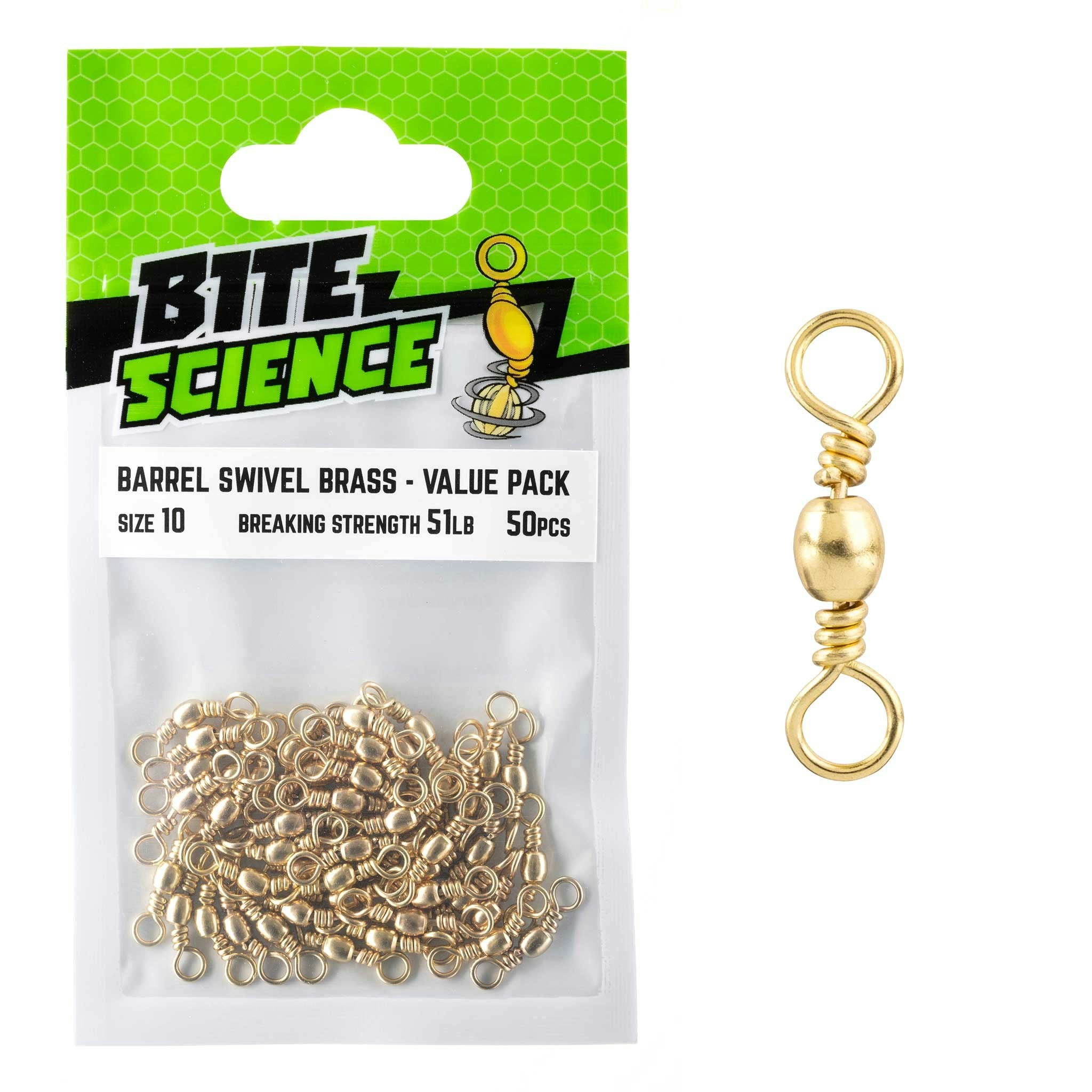 Bite Science Swivels Brass Barrel - High-Quality Fishing Swivel for Saltwater & Freshwater - Perfect for Anglers & Outdoor Enthusiasts