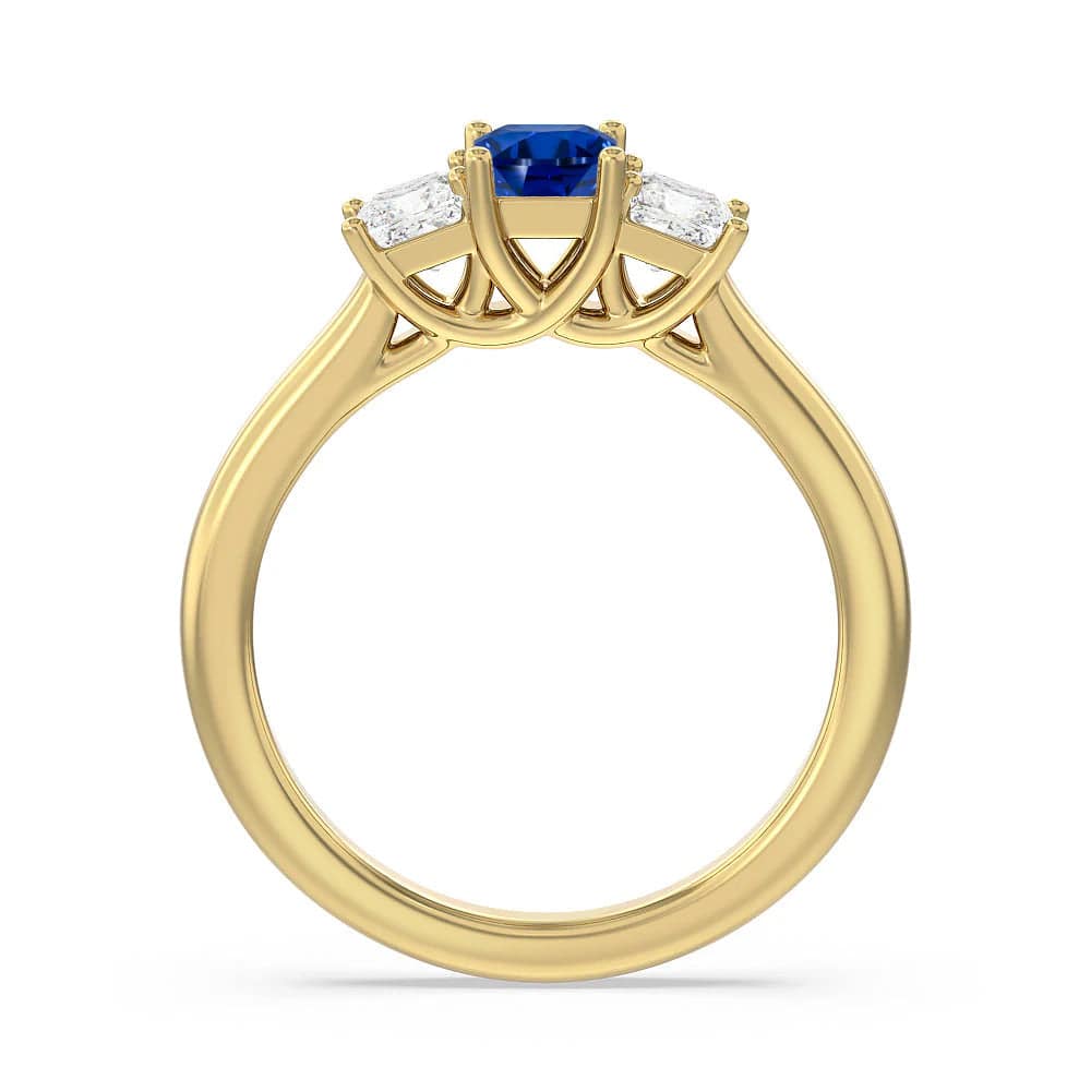 Lab Grown Sapphire & Princess Cut Diamond Three Stone Engagement Ring – Elegant Wedding Band, Anniversary Gift for Her, Perfect for Proposals & Special Occasions