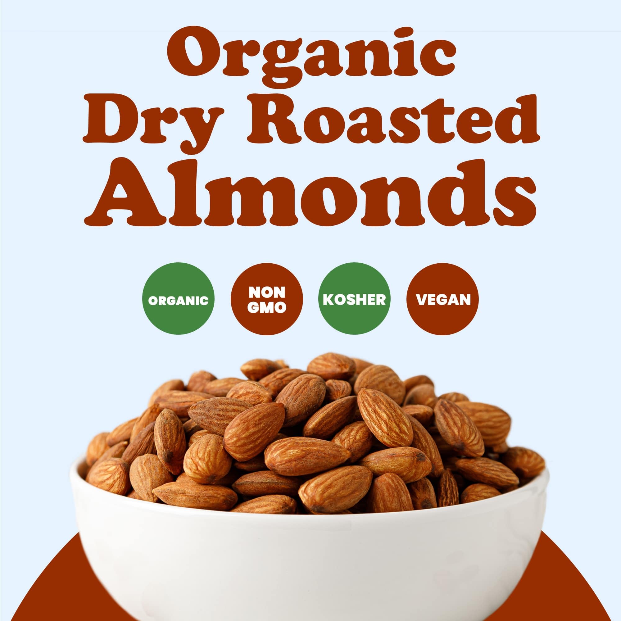 Organic Dry Roasted Almonds, 8 Pounds – Non-GMO, Unsalted, Vegan, Keto, Paleo, Kosher, Bulk Snacks | High in Protein, Fiber, Vitamin E & Minerals | Perfect for Healthy Snacking, Baking & Meal Prep