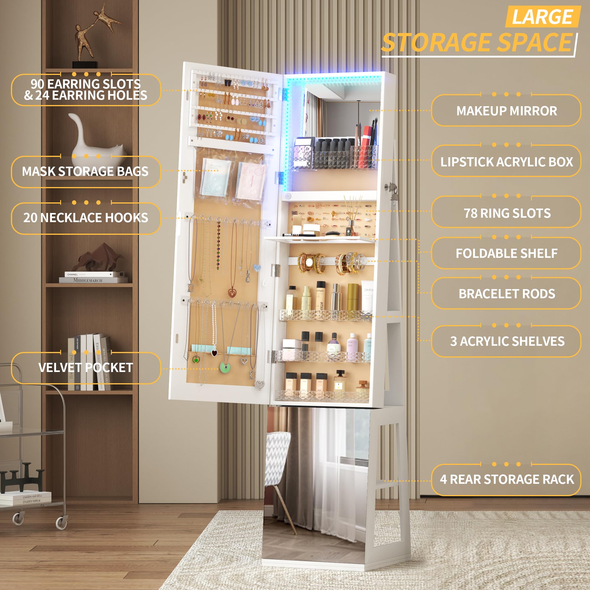 360° Swivel Jewelry Cabinet with LED Lights - 63