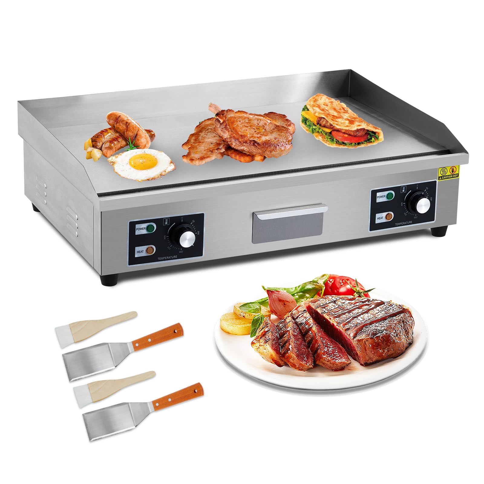 GARVEE 29 Inch Commercial Electric Griddle - 3000W Stainless Steel Flat Top Grill with Non-Stick Surface for Restaurant, Kitchen & Outdoor BBQ (110V, No Plug Included) - Perfect for Teppanyaki, Pancakes, Burgers & Large Batch Cooking