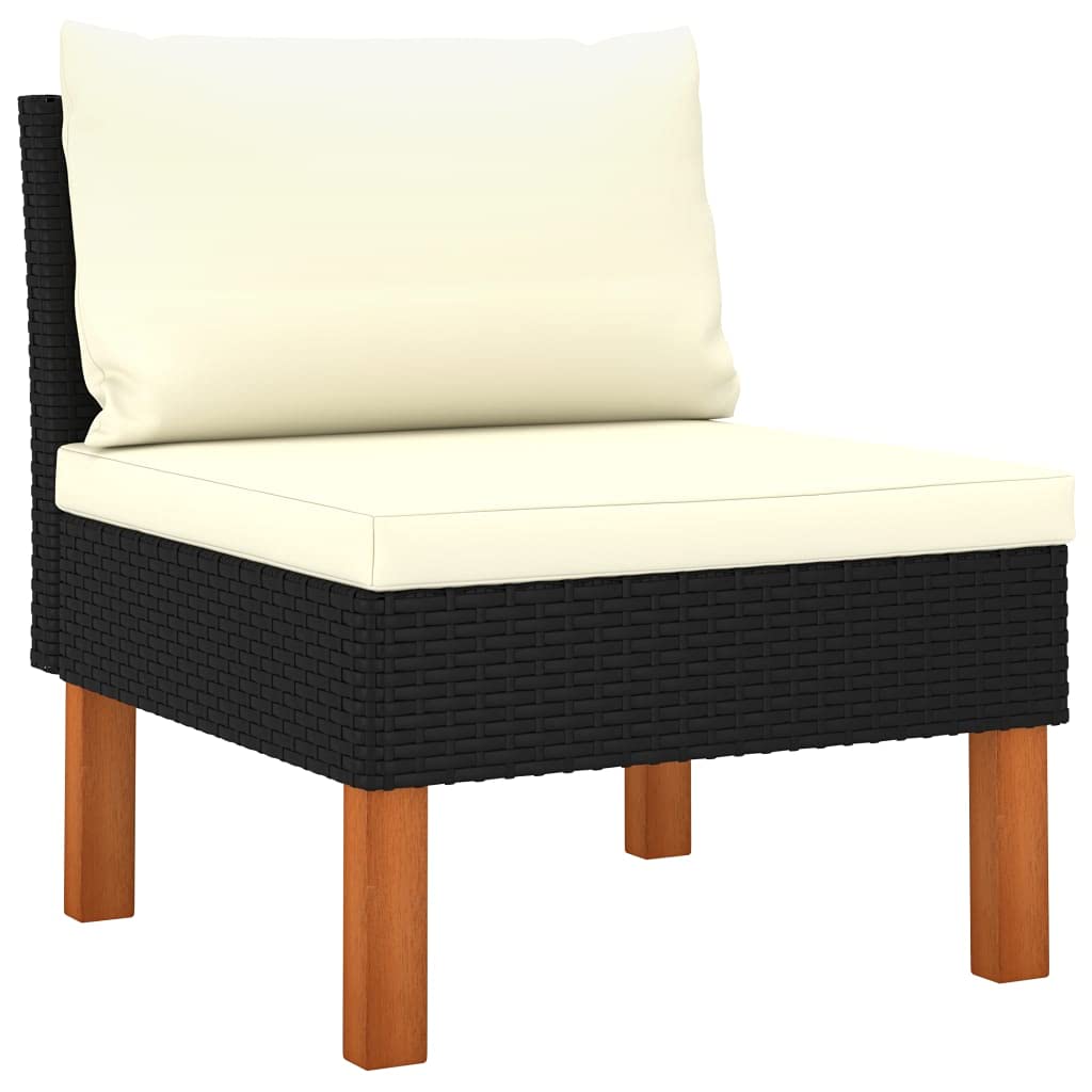 8-Piece Patio Lounge Set with Cushions - Black Poly Rattan & Eucalyptus Wood Outdoor Furniture for Porch, Deck, or Garden - Perfect for Entertaining and Relaxing Outdoors