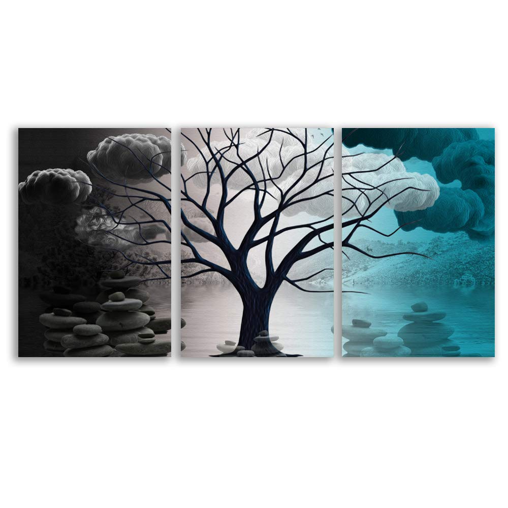 Abstract Cloud Tree Canvas Wall Art Set - 3 Panels Modern Oil Painting Print 24x36 Inch Framed Home Decor for Bedroom & Living Room - Perfect for Creating a Serene Atmosphere in Your Space