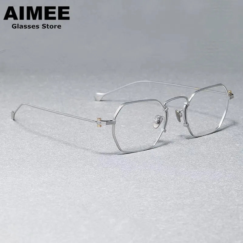 Stylish Unisex Full Rim Flat Top Polygon Titanium Eyeglasses Frame - Lightweight Durable Glasses for Men & Women - Perfect for Office, Reading & Fashion Accessories