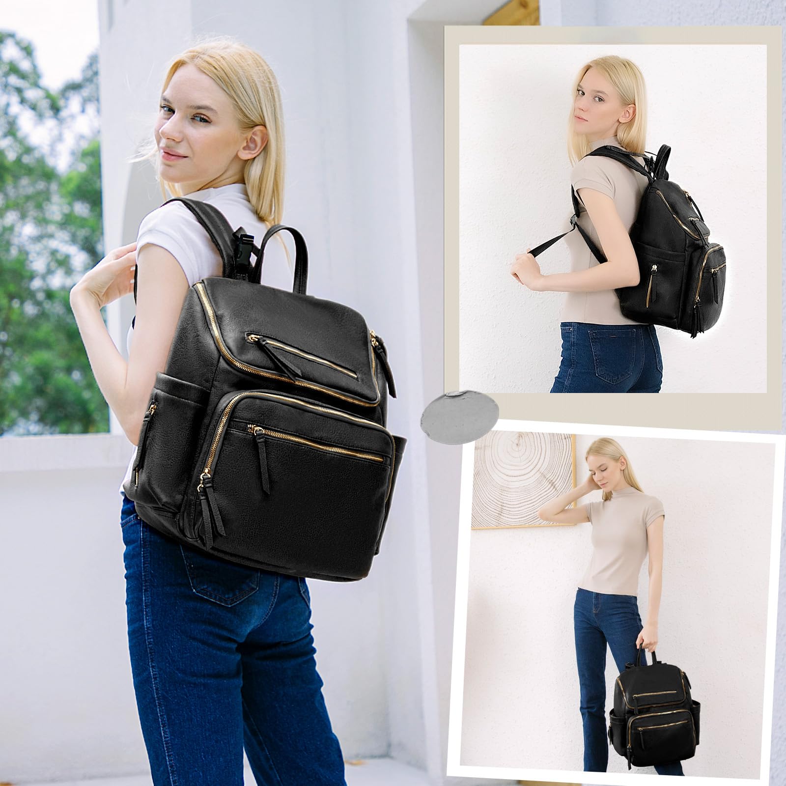 MISS FONG Multifunctional Baby Changing Backpack - Premium Leather Diaper Bag with 19 Pockets, Organizer, Changing Mat & Stroller Hook - Perfect for Travel, Outings & Parenting On-The-Go