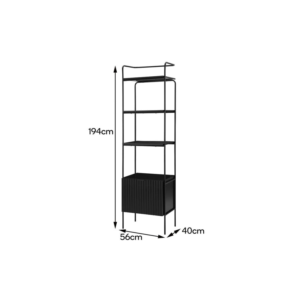 4-Tier Narrow Wooden Bookcase with Metal Frame & 1 Door - Edinburgh Collection in Black | Perfect for Small Spaces, Living Room, Bedroom & Office Storage