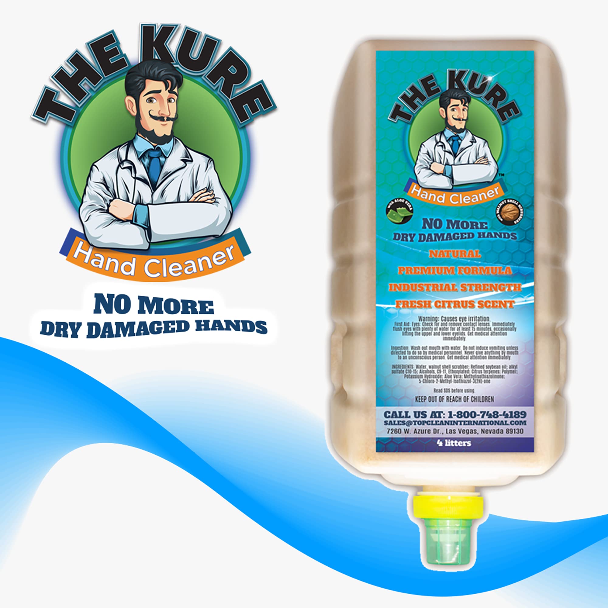 Kure Natural Industrial Premium Hand Cleaner Refill - 4 Pack (No Dispenser Included) | Heavy-Duty Degreaser for Mechanics, Construction & Auto Repair