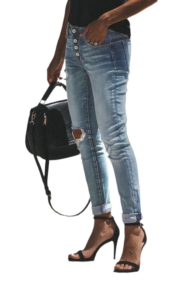 Judy Blue Women's Ripped Boyfriend Denim Jeans - Stretch Skinny Fit High Waisted Distressed Jeans for Casual Wear & Street Style Outfits