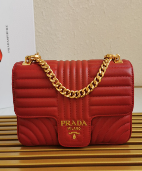 Prada Diagramme Medium Leather Handbag in Red | Luxury Designer Crossbody Bag for Women | Perfect for Work, Travel & Evening Events