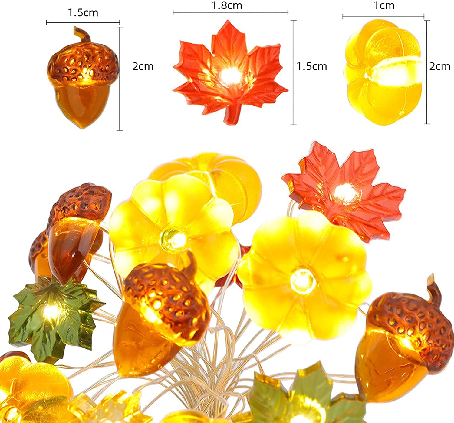 30LED 10FT Battery Operated Fall String Lights - 3D Pumpkin Maple Leaf Acorn Design, 8 Modes with Timer & Remote - Indoor/Outdoor Autumn Decor for Halloween, Thanksgiving, Home, Party & Garden Decoration