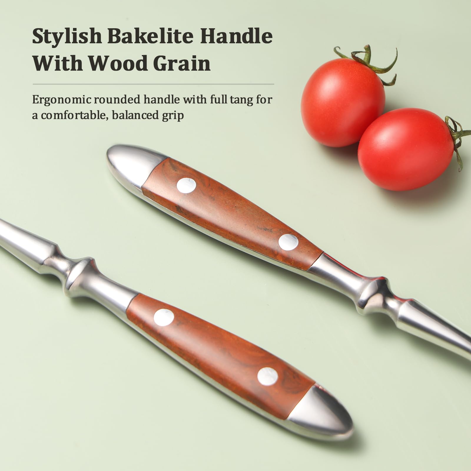 Premium 18/8 Stainless Steel Sporks Set of 4 - Durable Salad Forks & Spoons with Comfortable Wood Grain Bakelite Handle - Perfect for Picnics, Camping, BBQs, Office Lunches & Home Dining (Salad, Fruit, Dessert, Appetizer)
