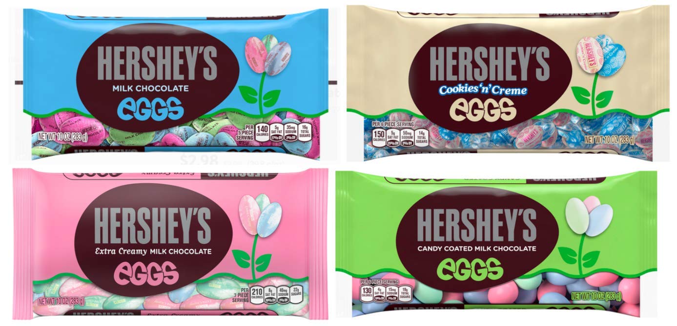 Hershey's Easter Egg 4-Pack Bundle - Milk Chocolate, Extra Creamy, Candy Coated & Cookies 'n' Creme - 10 oz Bags - Perfect for Easter Gifts, Party Favors & Holiday Treats