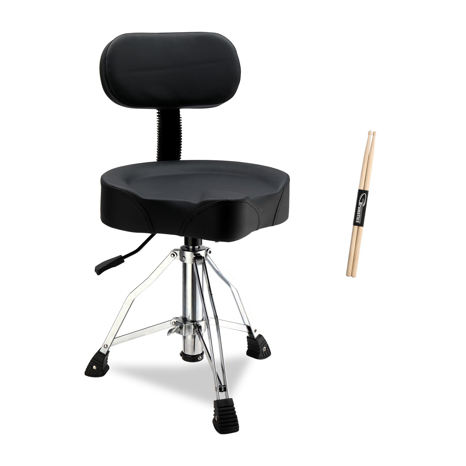 **Heavy Duty Hydraulic Drum Throne with Backrest - Adjustable Height Drum Stool, Ergonomic Saddle Seat for Drummers (Black) - Perfect for Live Performances, Studio Sessions & Practice**