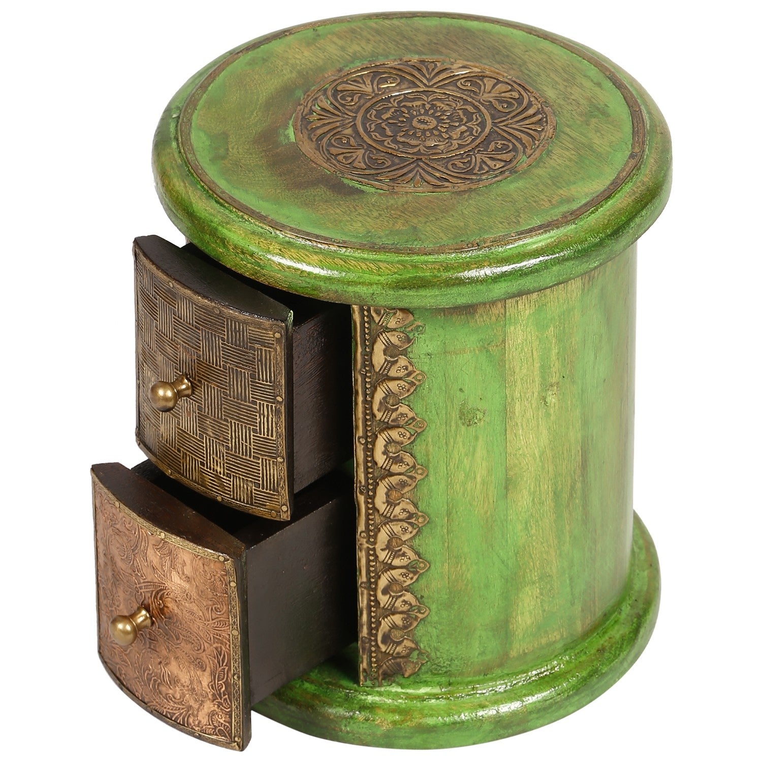 Vintage Embossed Antique Brass Round Drawer Pull - Green Patina Finish for Cabinets, Dressers & Furniture Restoration
