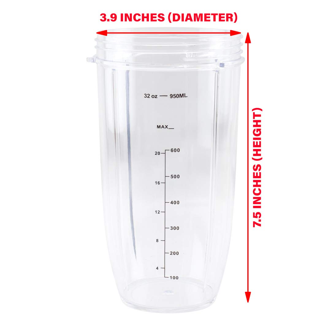 32 oz Tall Colossal Cup Replacement for Nutri Bullet 600W & 900W Blenders - Compatible with NB-101B, NB-101S, NB-201 Models - Perfect for Smoothies, Protein Shakes & Meal Prep