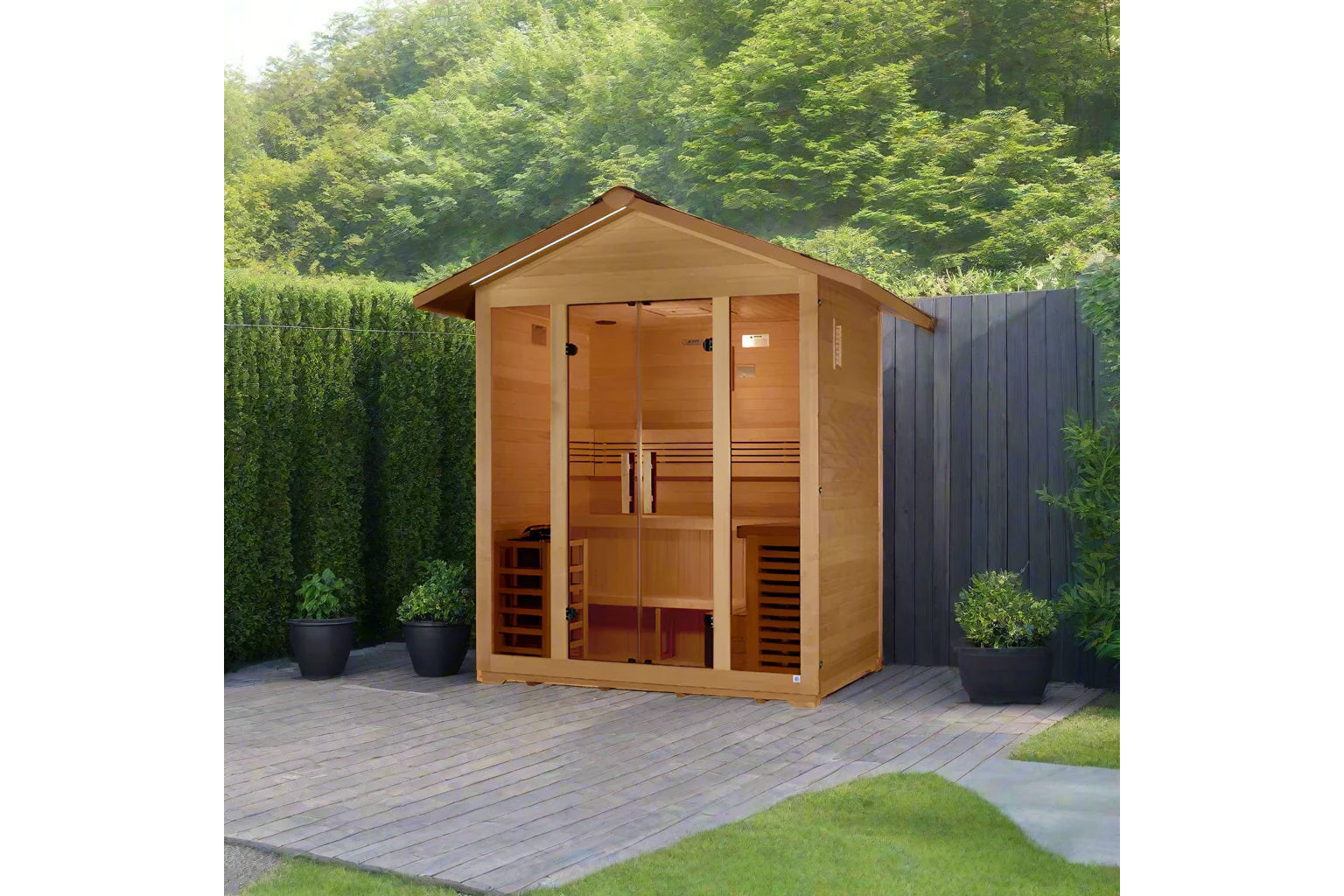 Golden Designs Vorarlberg 5-Person Traditional Outdoor Sauna - Premium Wooden Home Spa for Relaxation & Detox in Backyard or Garden