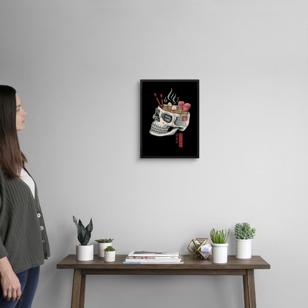 Ramen Skull Black Float Frame Canvas Art - Gothic Skull & Bones Wall Decor for Home, Office, or Restaurant | Unique Dark Aesthetic Painting