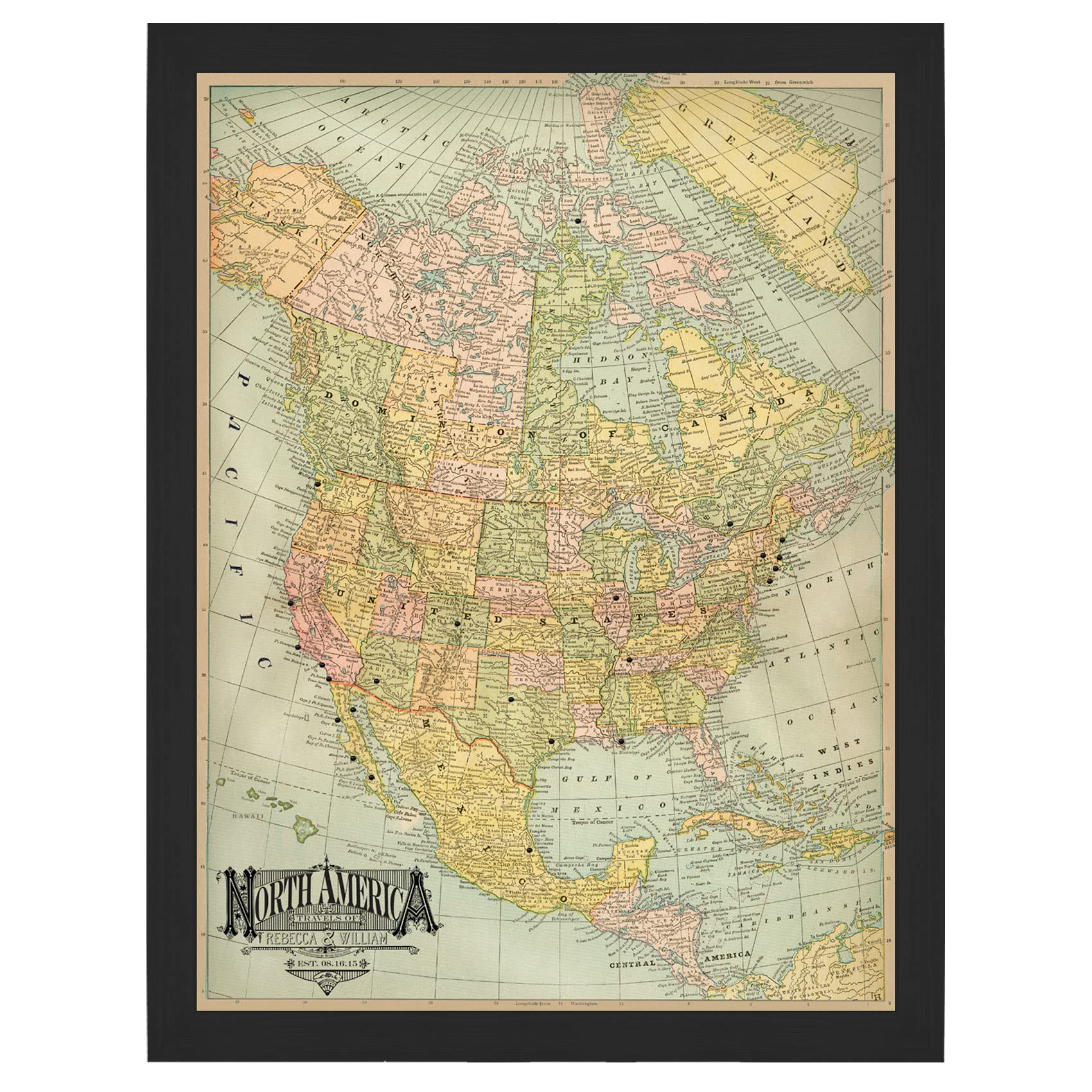 Personalized Classic North America Push Pin Travel Map - Custom Travel Tracker for Adventures & Road Trips - Perfect for Home, Office Decor & Travel Enthusiasts