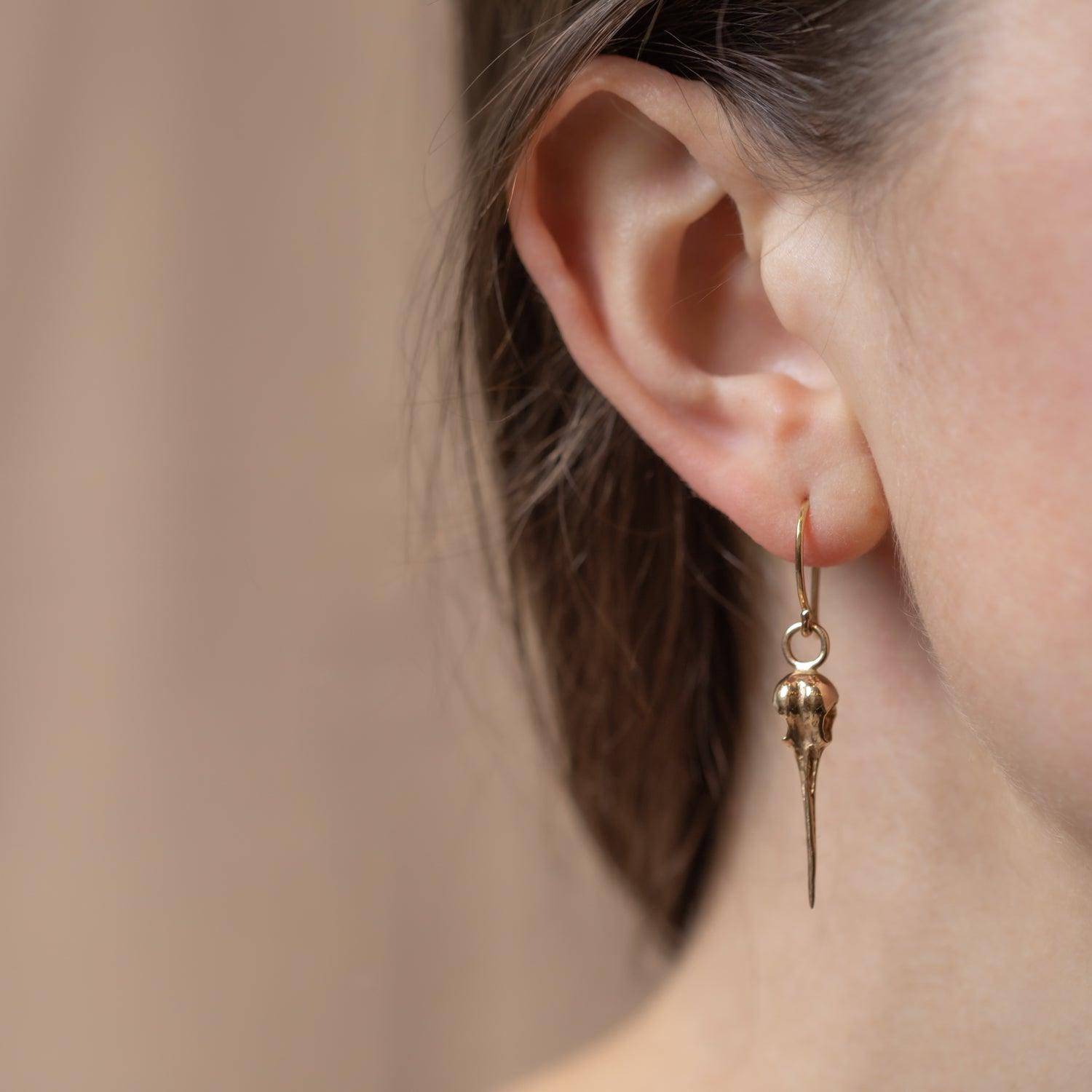 Hummingbird Skull Gold Earrings - Unique Gothic Jewelry for Women - Perfect for Halloween, Steampunk Fashion & Dark Aesthetic Outfits