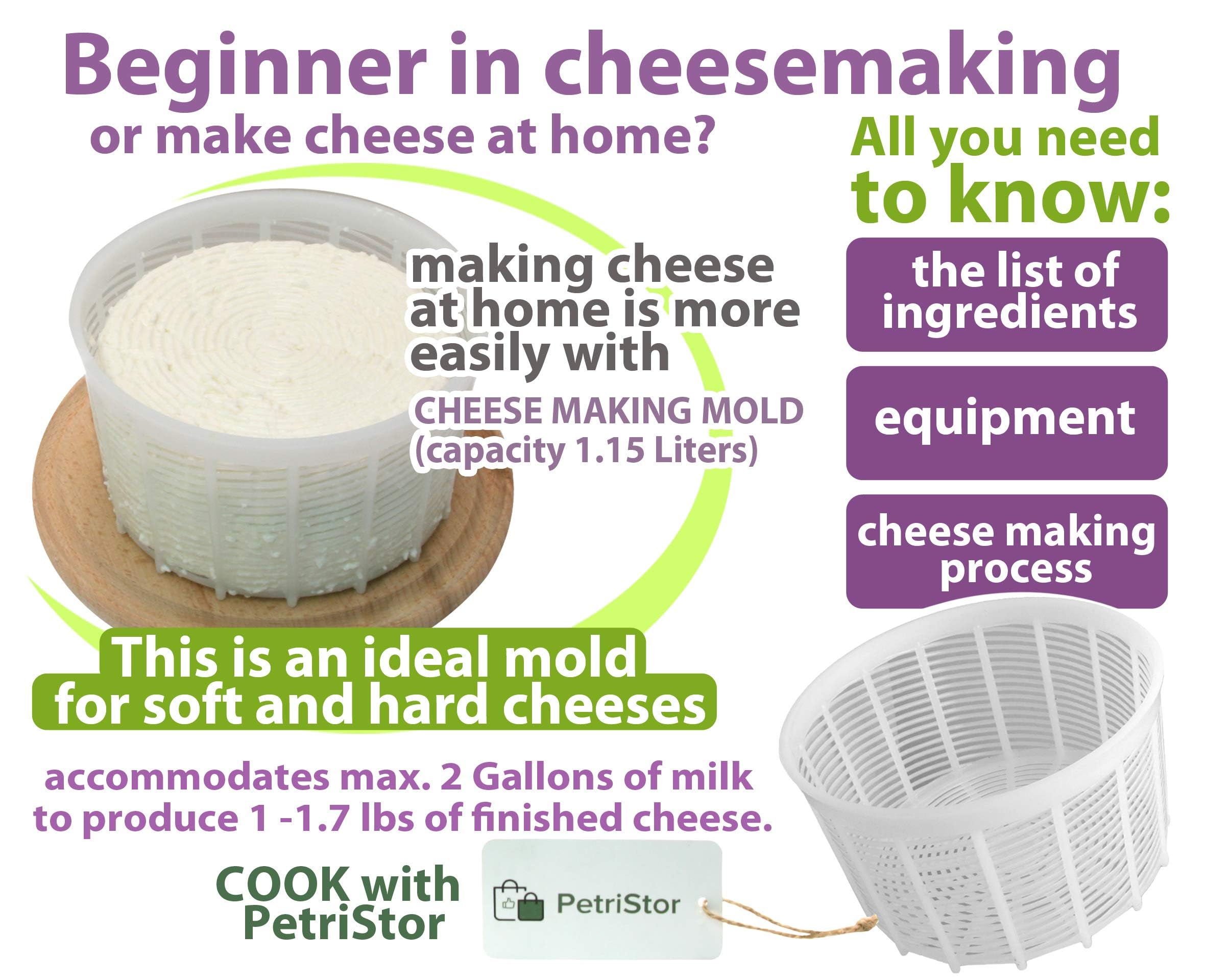 1.25QT Soft Cheese Mold for Homemade Cheese Making - Small Cream Cheese, Feta & Ricotta Mold Basket - DIY Cheese Supplies - Perfect for Fresh Cheese, Queso Fresco & Artisan Cheesemaking at Home