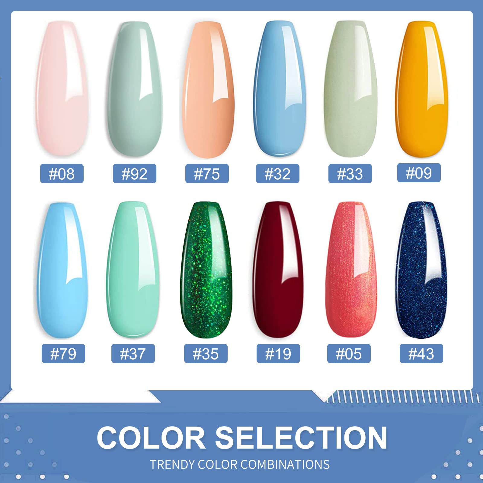 Royal Blue Dip Powder Nails - No Lamp Needed, Gel Polish Effect, Smooth & Even Finish (No.43) - Perfect for Home Manicures & Salon Quality Nails